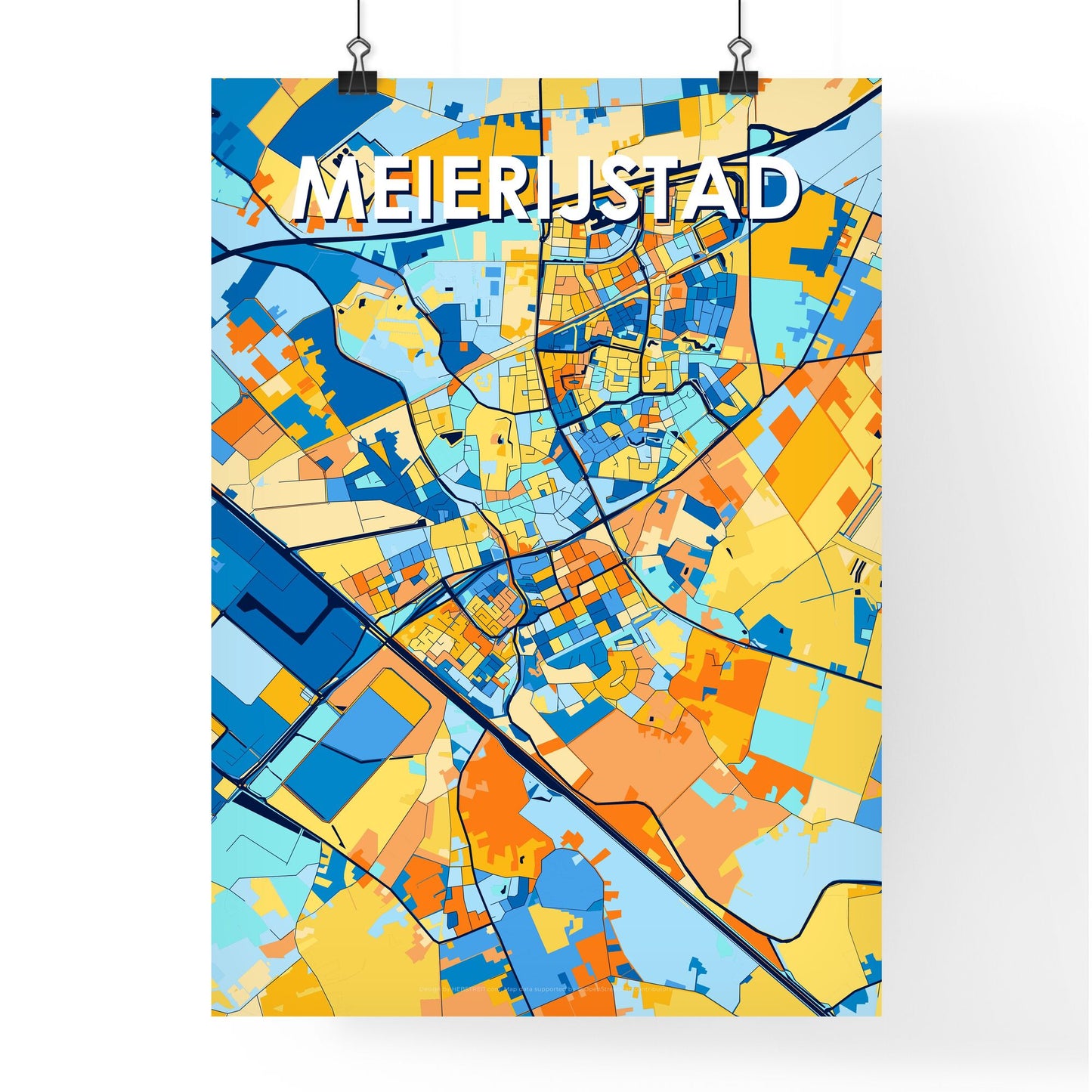 MEIERIJSTAD NETHERLANDS Vibrant Colorful Art Map Poster Blue Orange