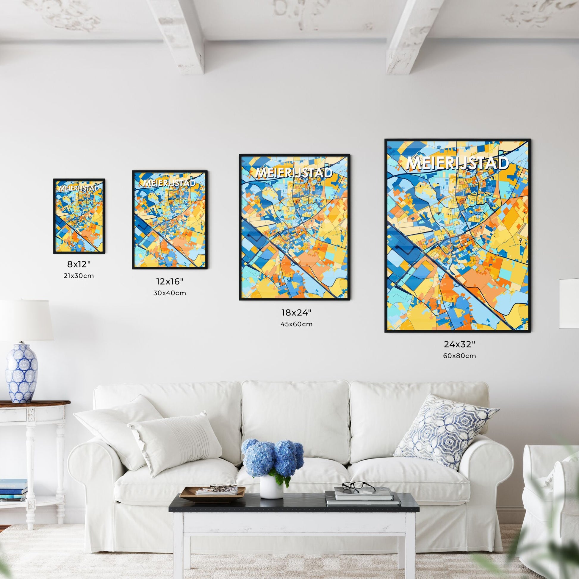 MEIERIJSTAD NETHERLANDS Vibrant Colorful Art Map Poster Blue Orange