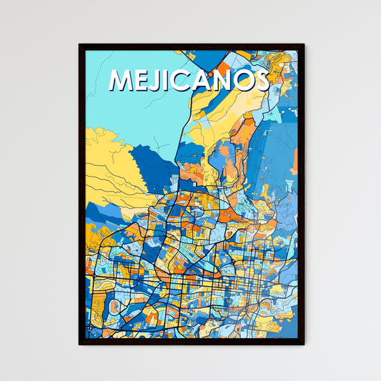 MEJICANOS EL SALVADOR Vibrant Colorful Art Map Poster Blue Orange