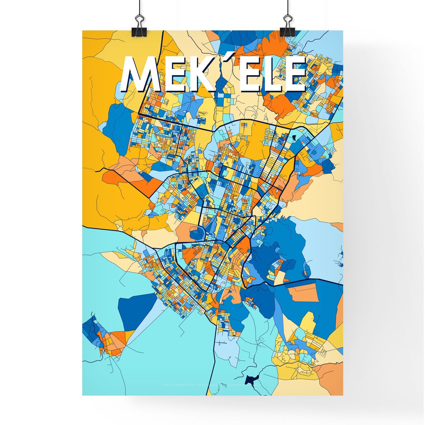 MEK´ELE ETHIOPIA Vibrant Colorful Art Map Poster Blue Orange