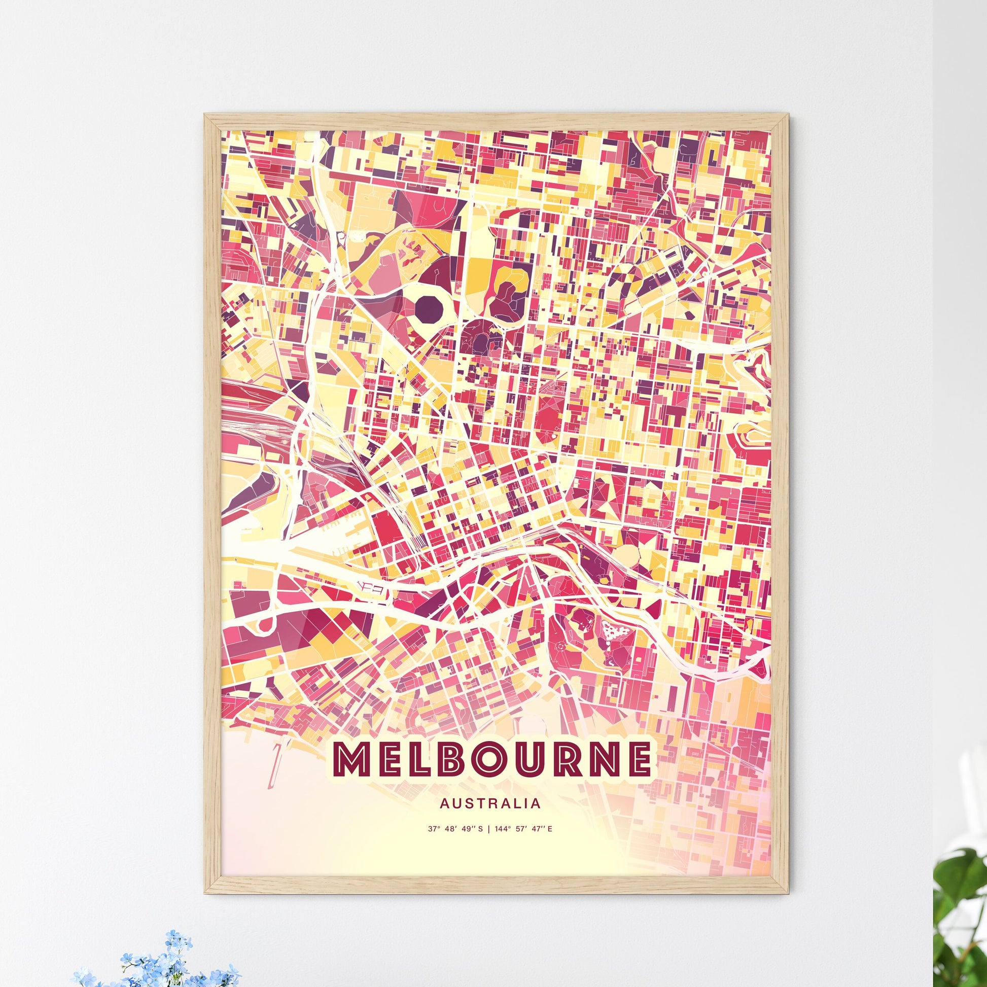 Colorful Melbourne Australia Fine Art Map Hot Red