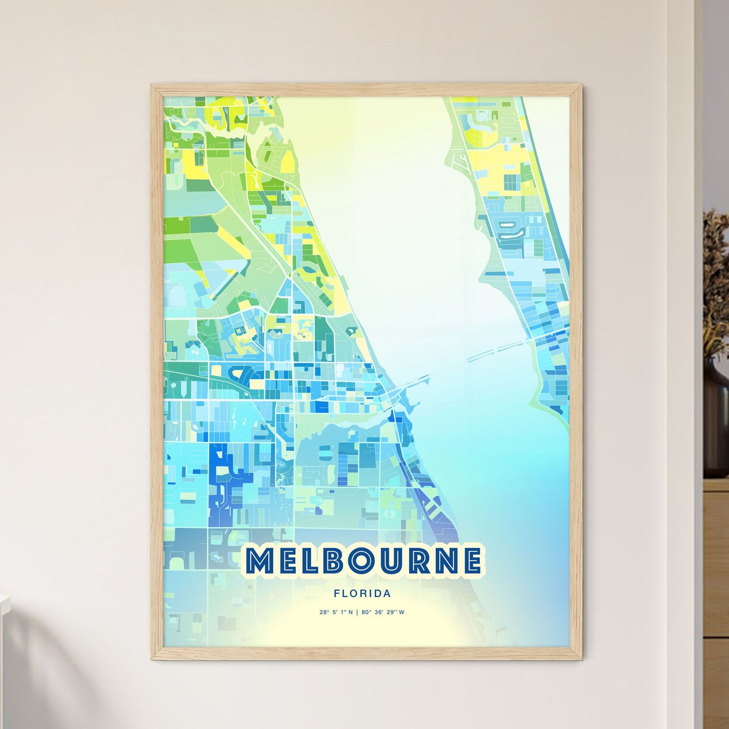 Colorful Melbourne Florida Fine Art Map Cool Blue