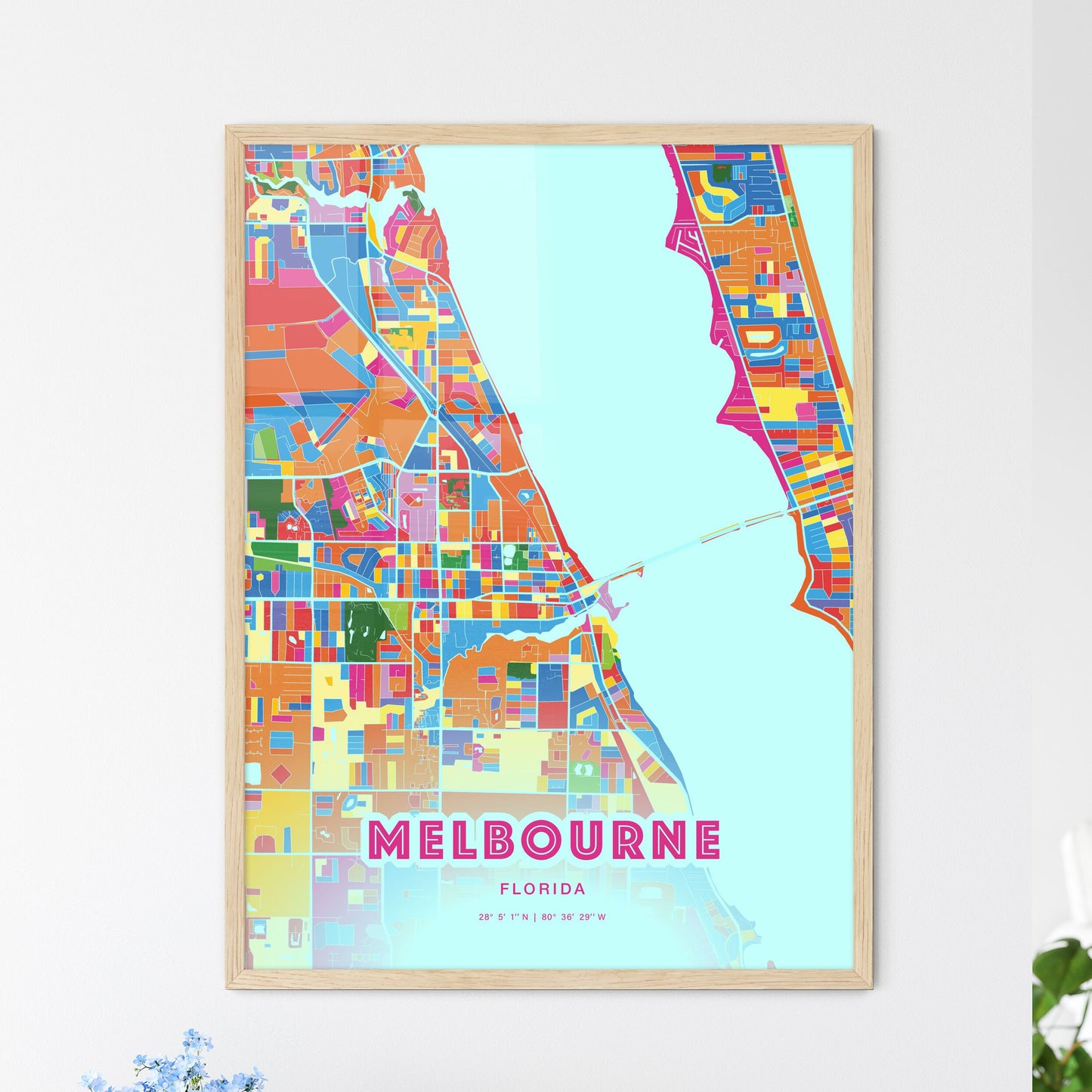 Colorful Melbourne Florida Fine Art Map Crazy Colors