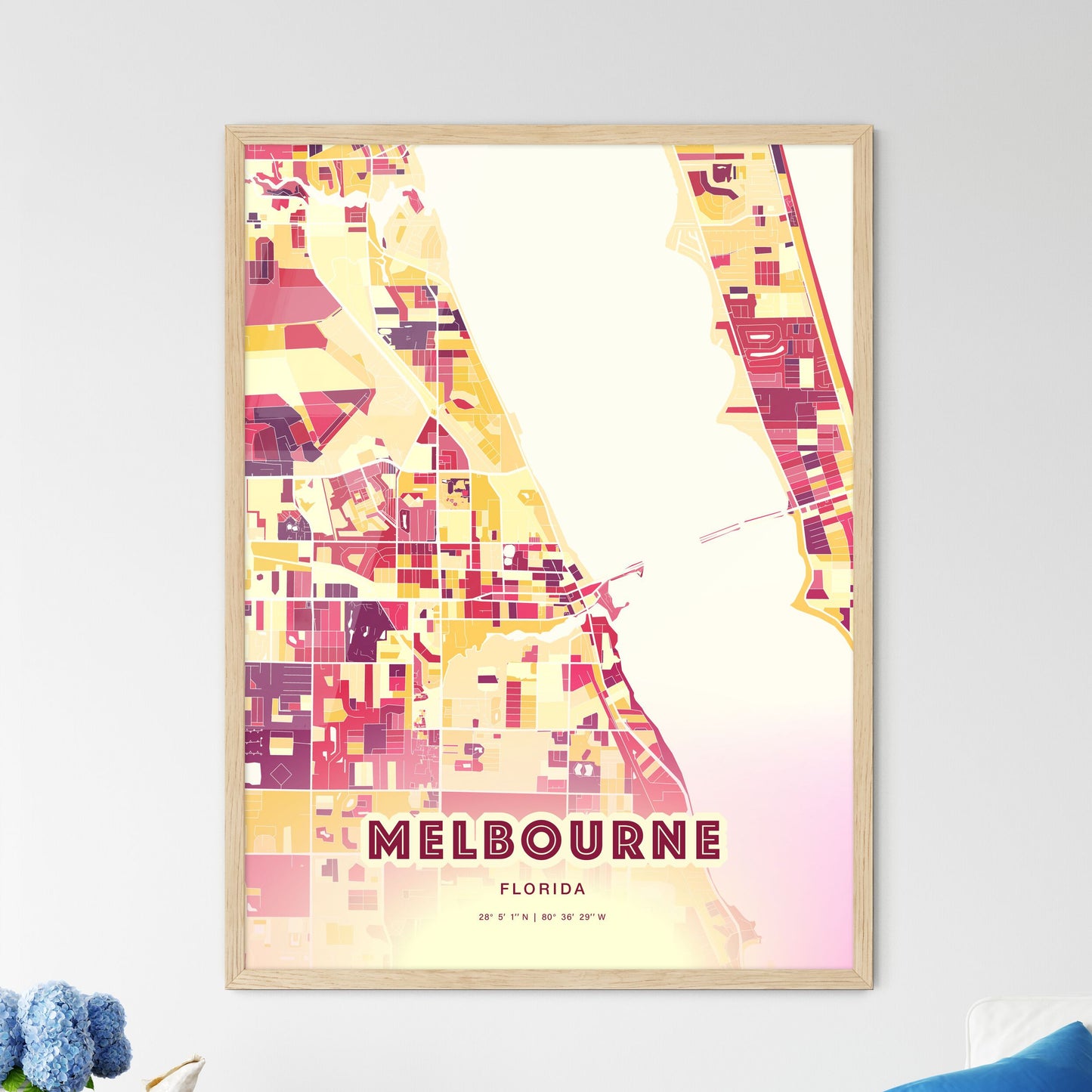 Colorful Melbourne Florida Fine Art Map Hot Red