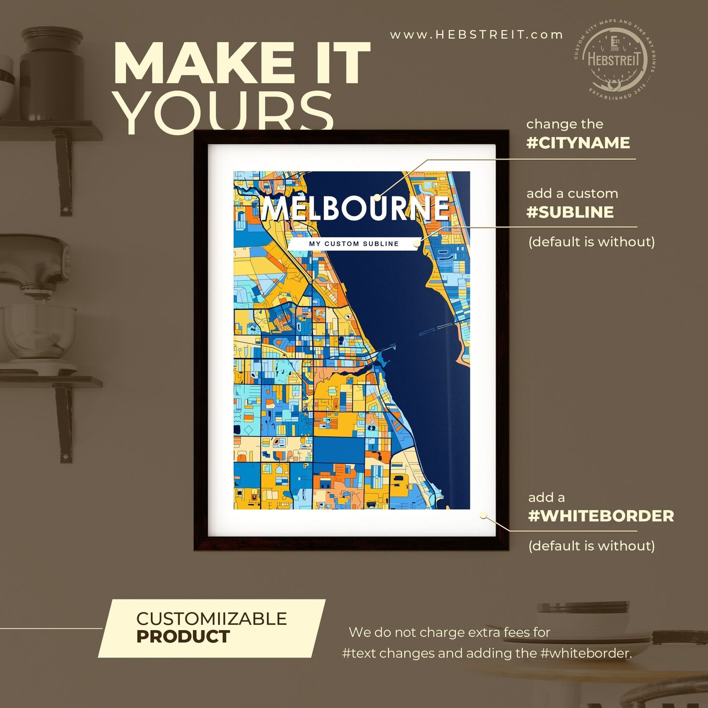 MELBOURNE FLORIDA Vibrant Colorful Art Map Poster Blue Orange