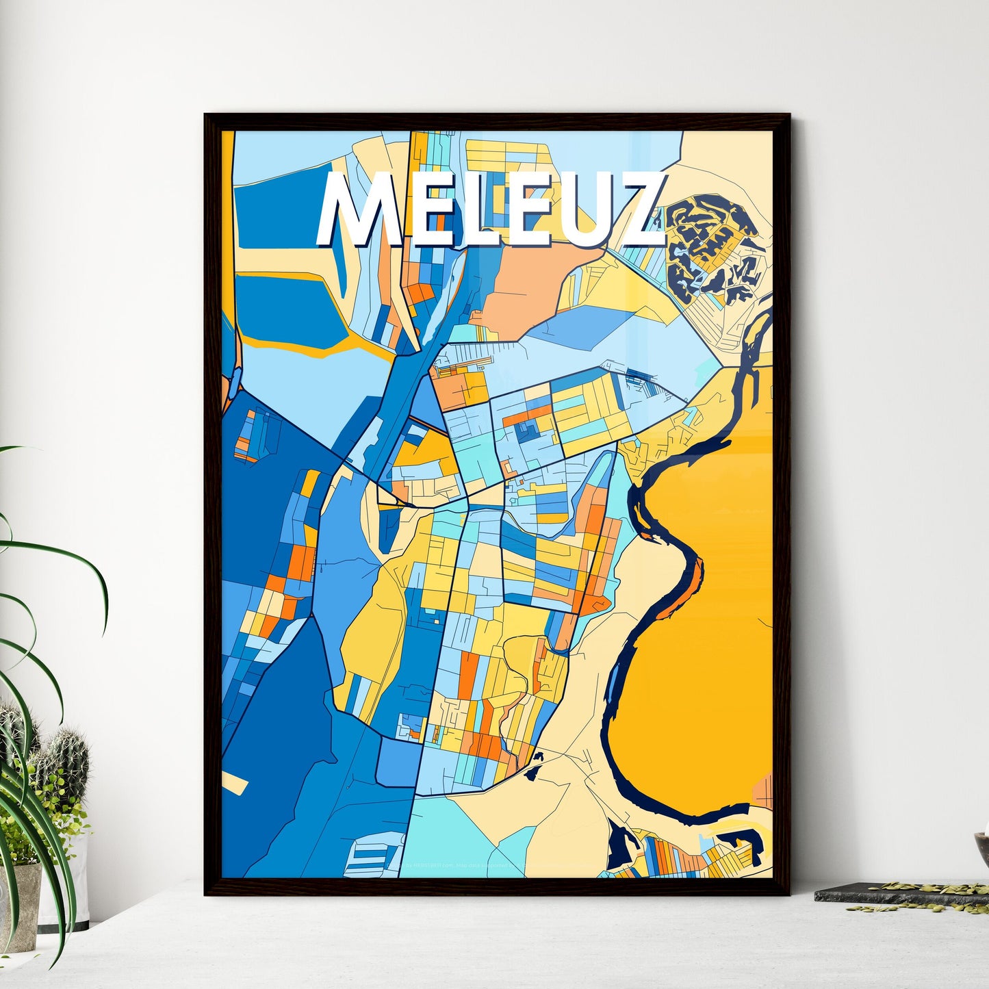 MELEUZ RUSSIA Vibrant Colorful Art Map Poster Blue Orange