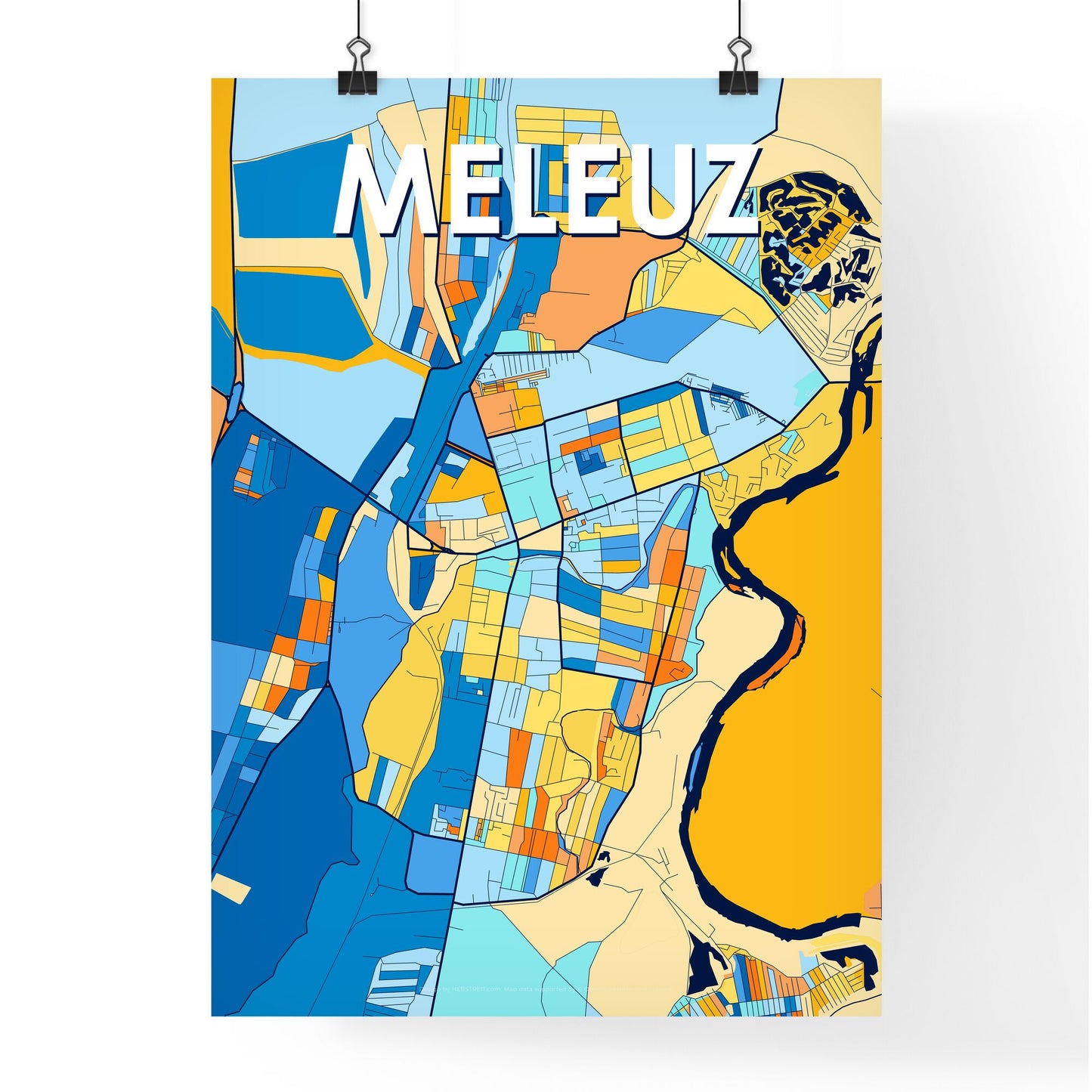 MELEUZ RUSSIA Vibrant Colorful Art Map Poster Blue Orange