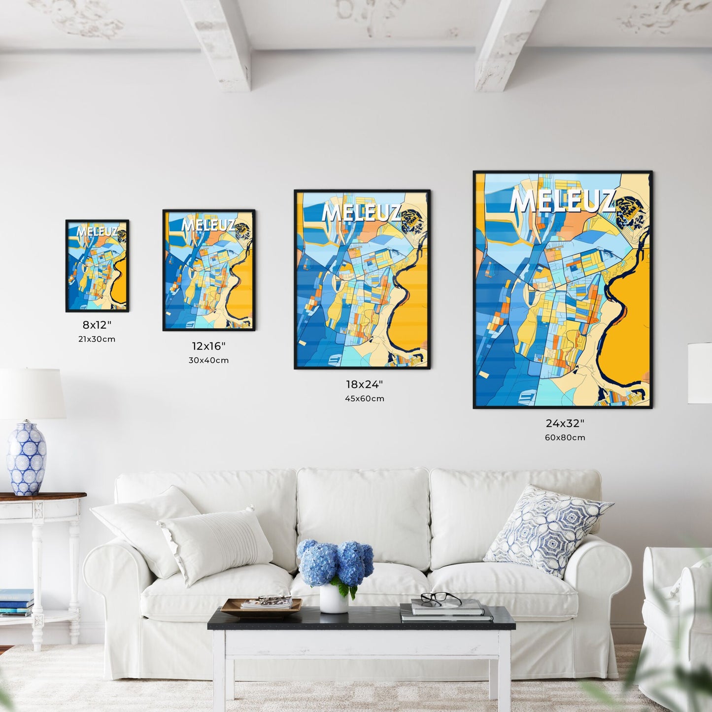 MELEUZ RUSSIA Vibrant Colorful Art Map Poster Blue Orange