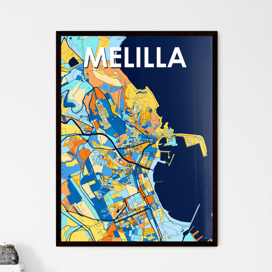 MELILLA SPAIN Vibrant Colorful Art Map Poster Blue Orange