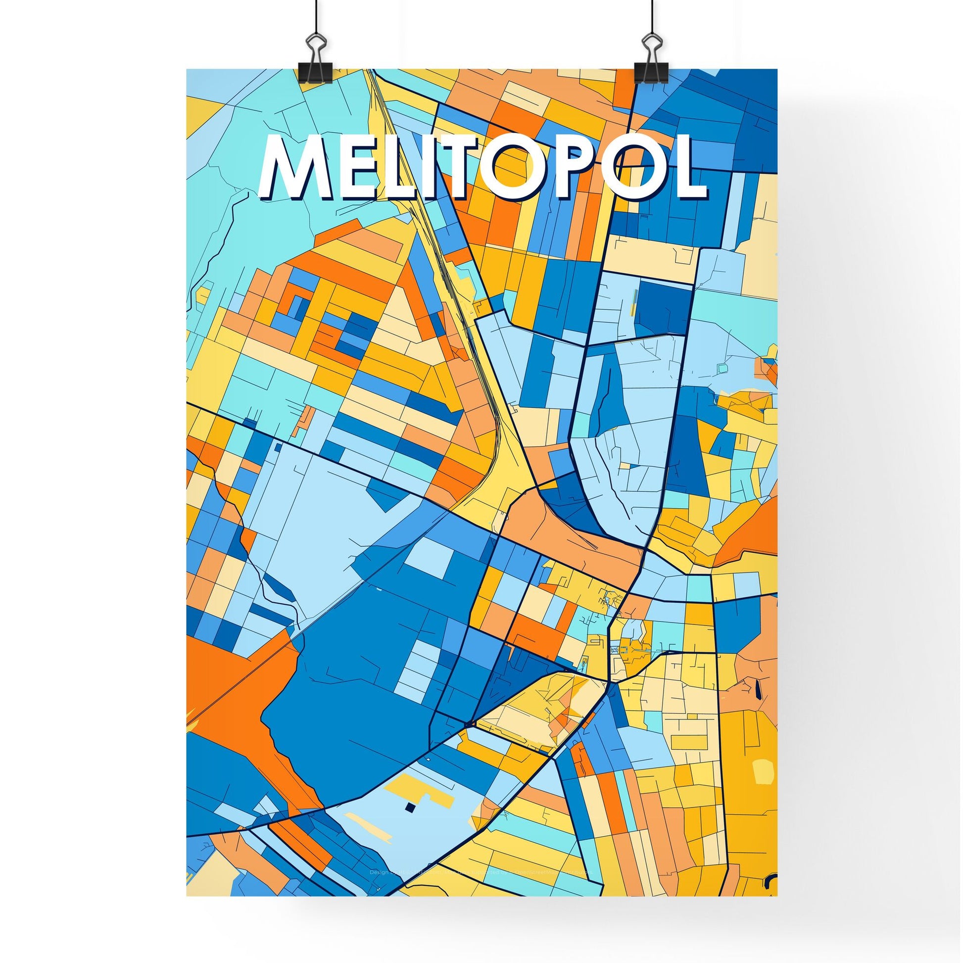 MELITOPOL UKRAINE Vibrant Colorful Art Map Poster Blue Orange