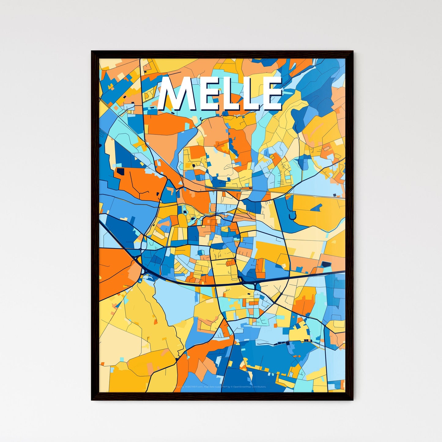 MELLE GERMANY Vibrant Colorful Art Map Poster Blue Orange