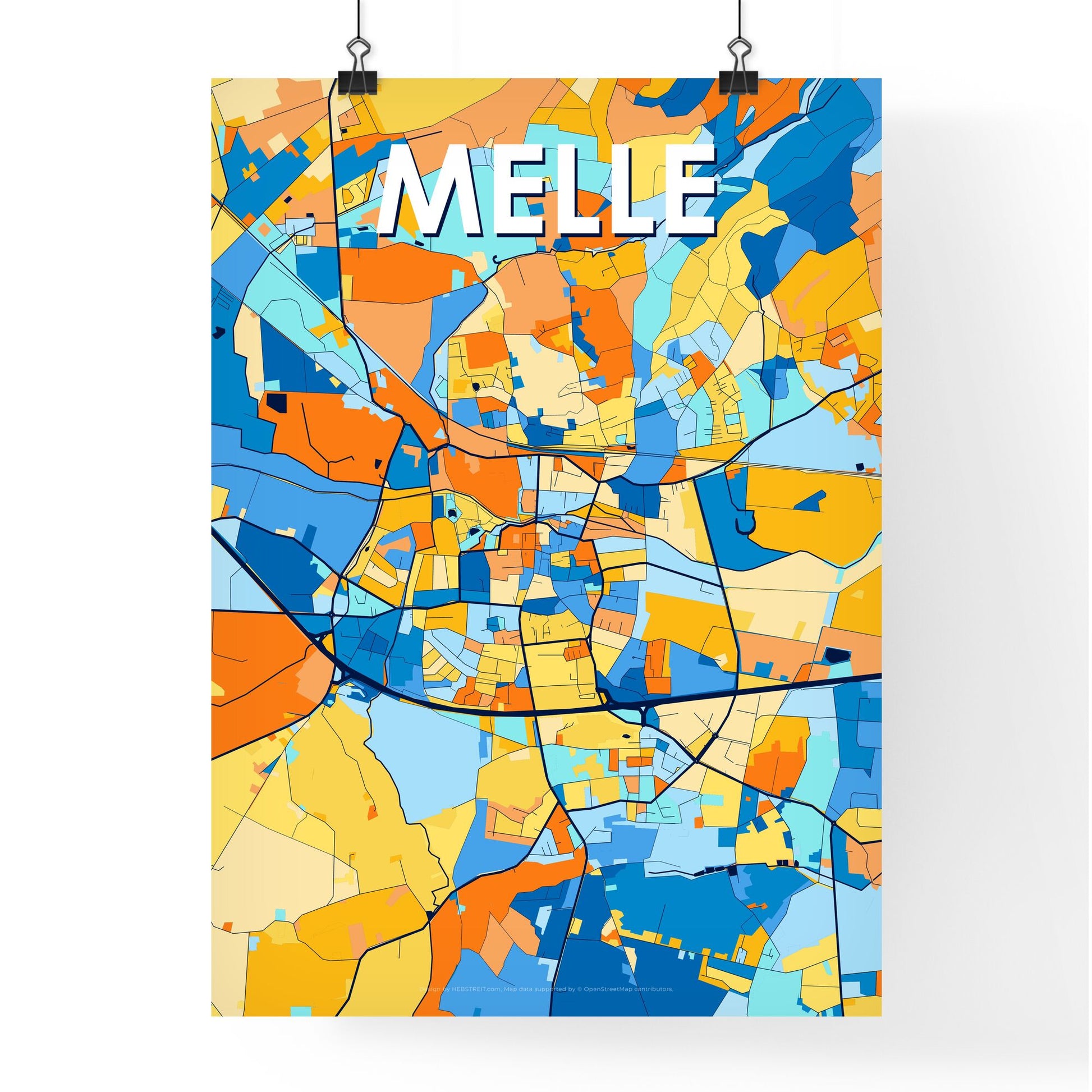 MELLE GERMANY Vibrant Colorful Art Map Poster Blue Orange