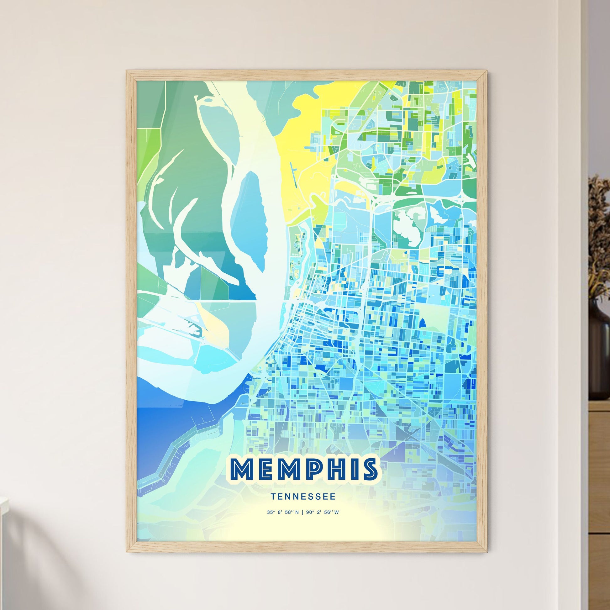 Colorful Memphis Tennessee Fine Art Map Cool Blue