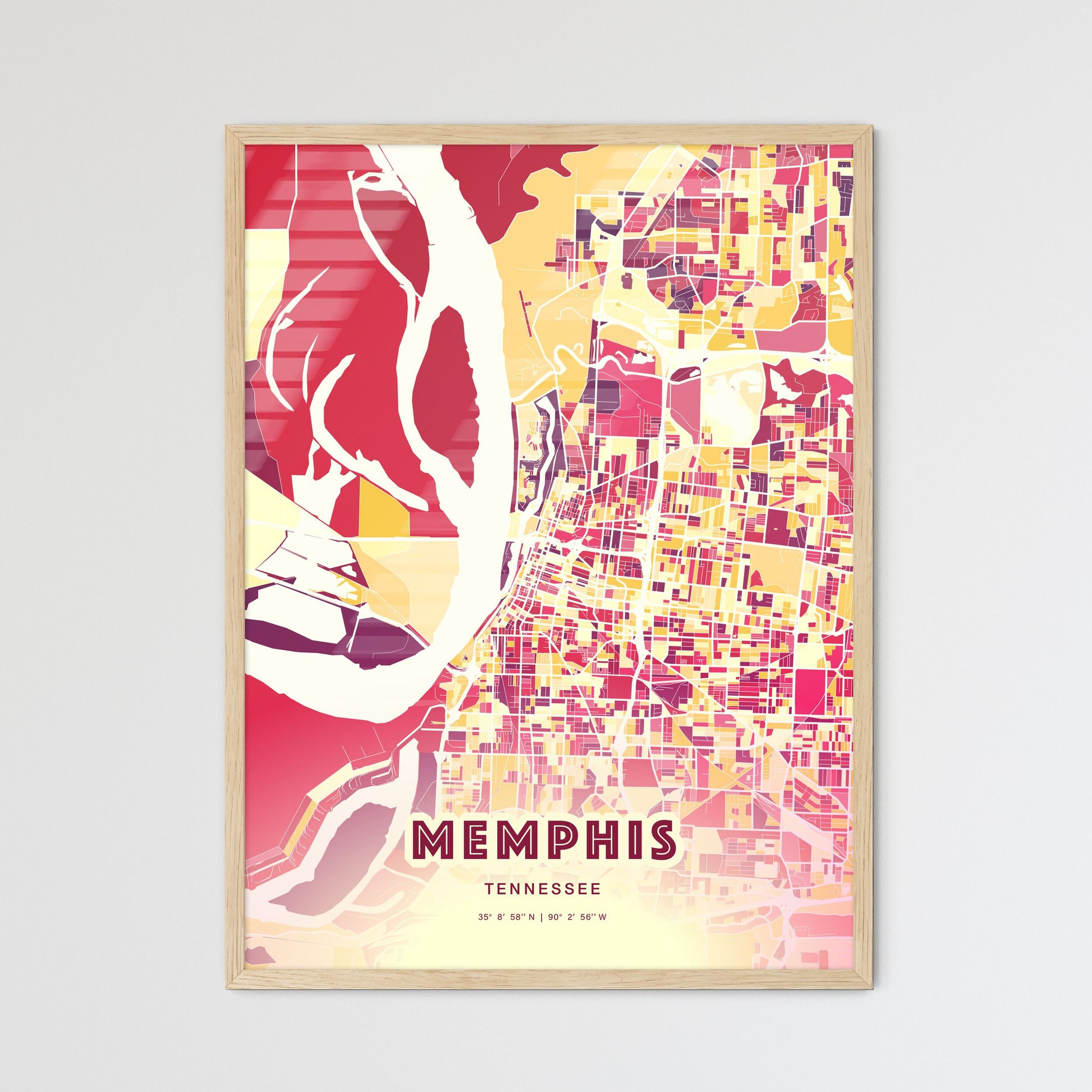 Colorful Memphis Tennessee Fine Art Map Hot Red