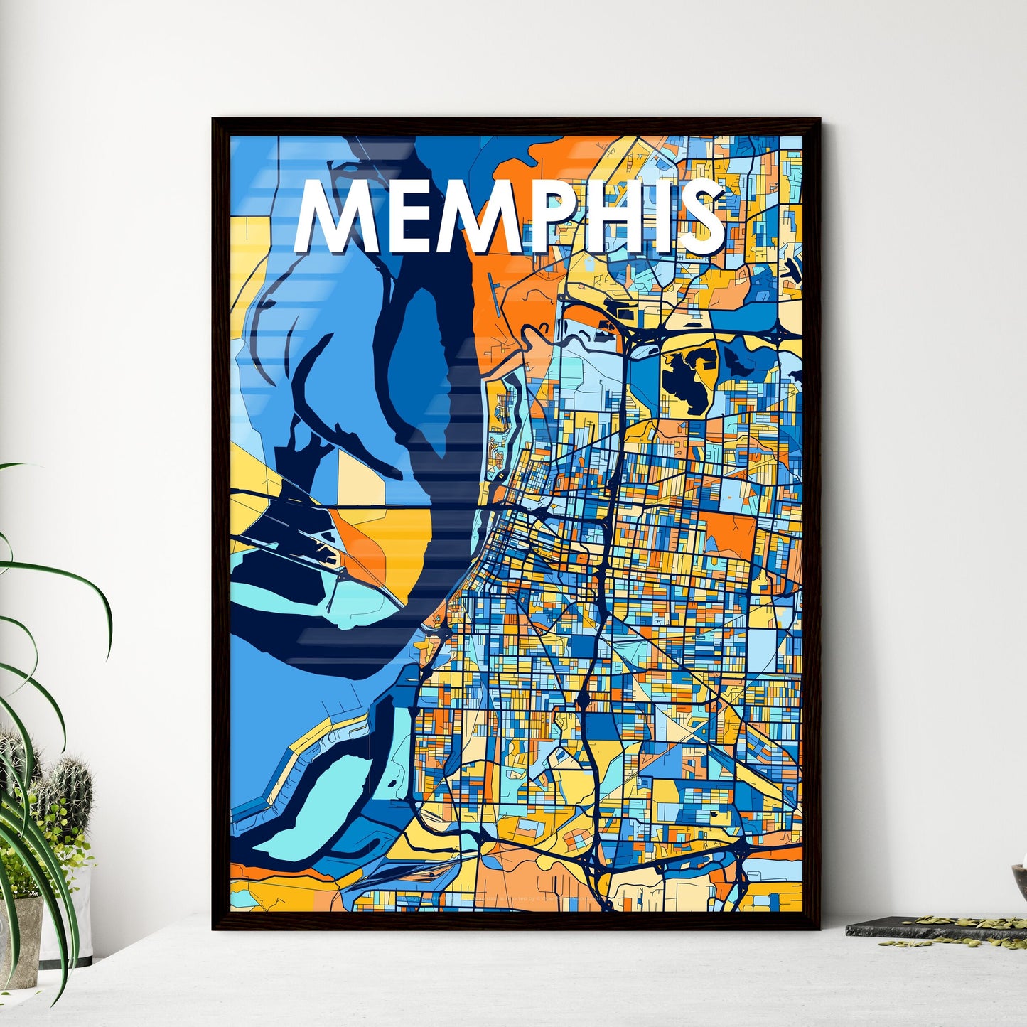 MEMPHIS TENNESSEE Vibrant Colorful Art Map Poster Blue Orange