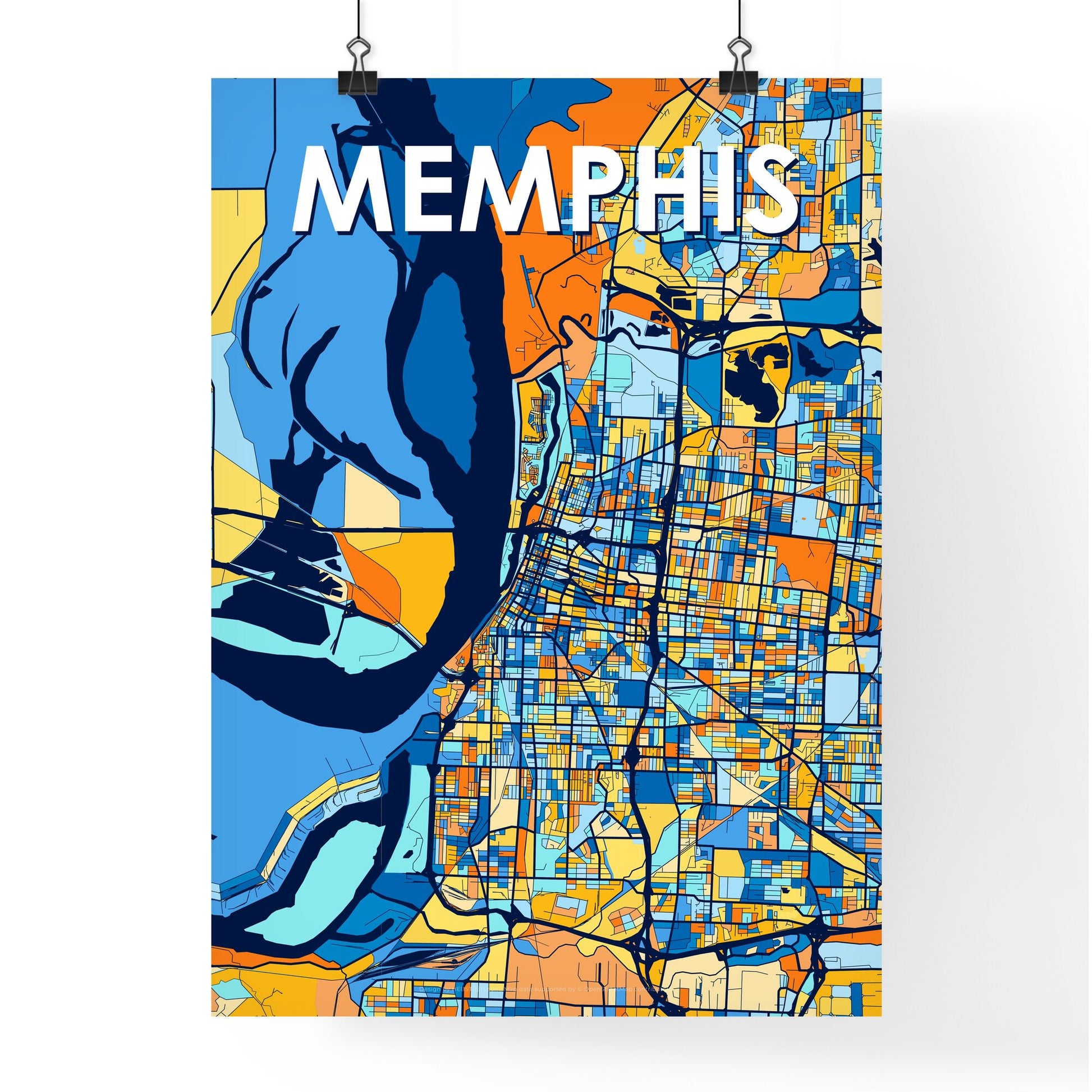 MEMPHIS TENNESSEE Vibrant Colorful Art Map Poster Blue Orange