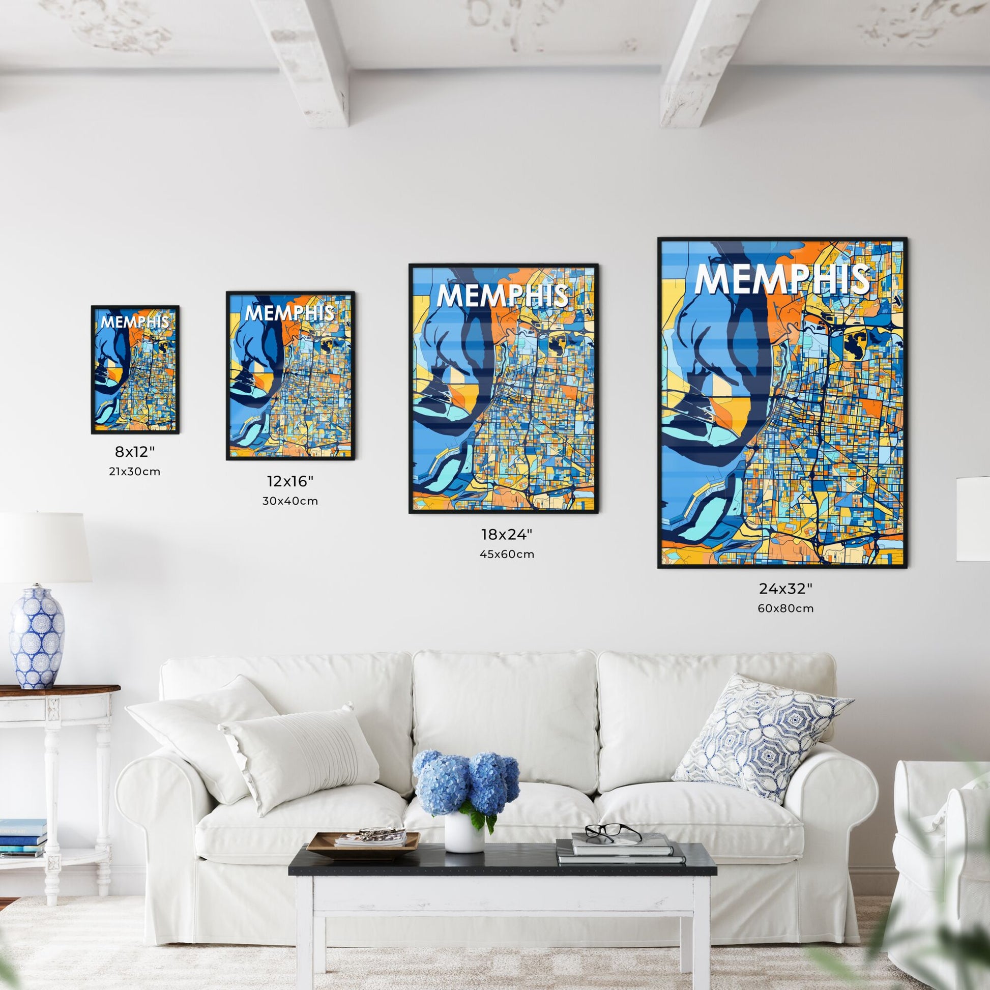 MEMPHIS TENNESSEE Vibrant Colorful Art Map Poster Blue Orange