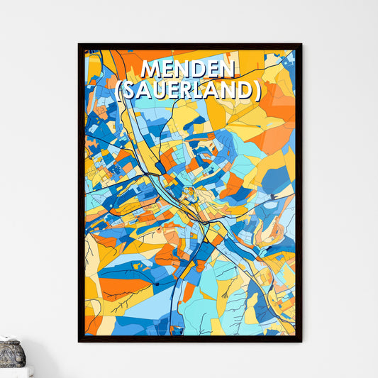 MENDEN (SAUERLAND) GERMANY Vibrant Colorful Art Map Poster Blue Orange