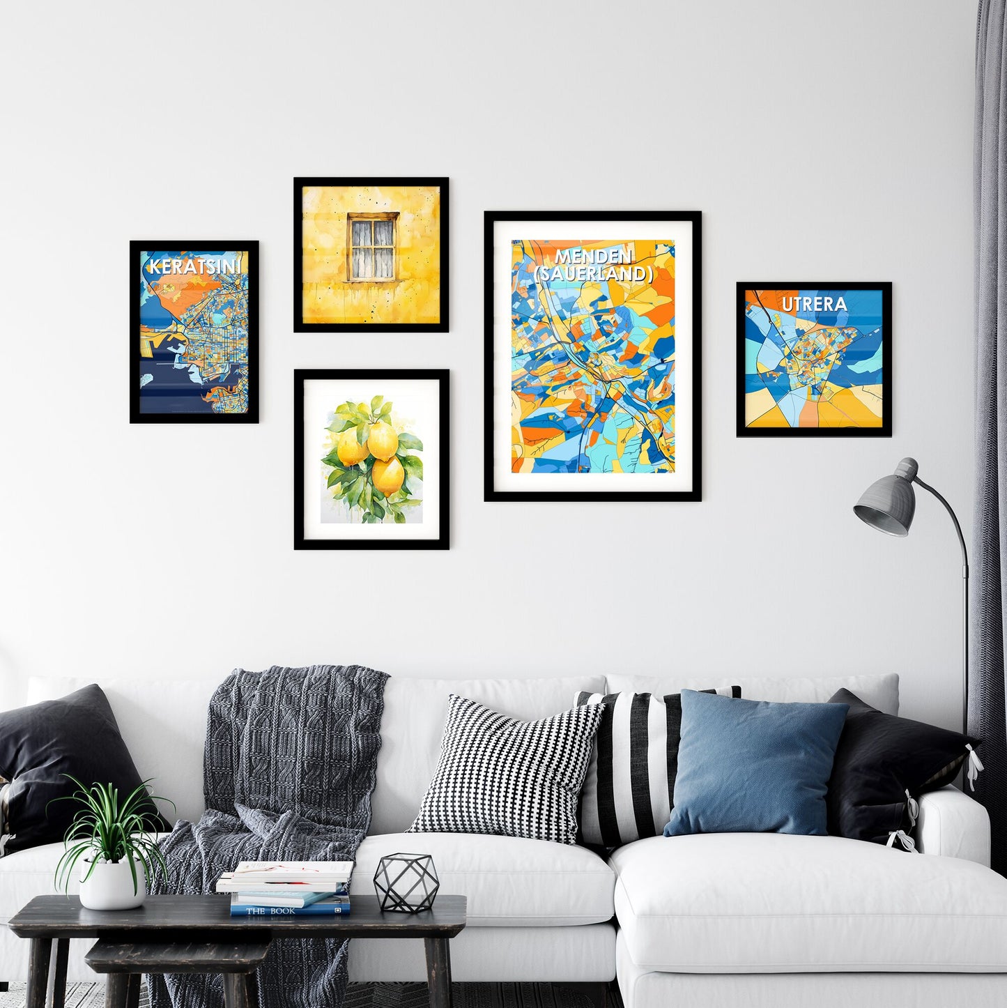 MENDEN (SAUERLAND) GERMANY Vibrant Colorful Art Map Poster Blue Orange