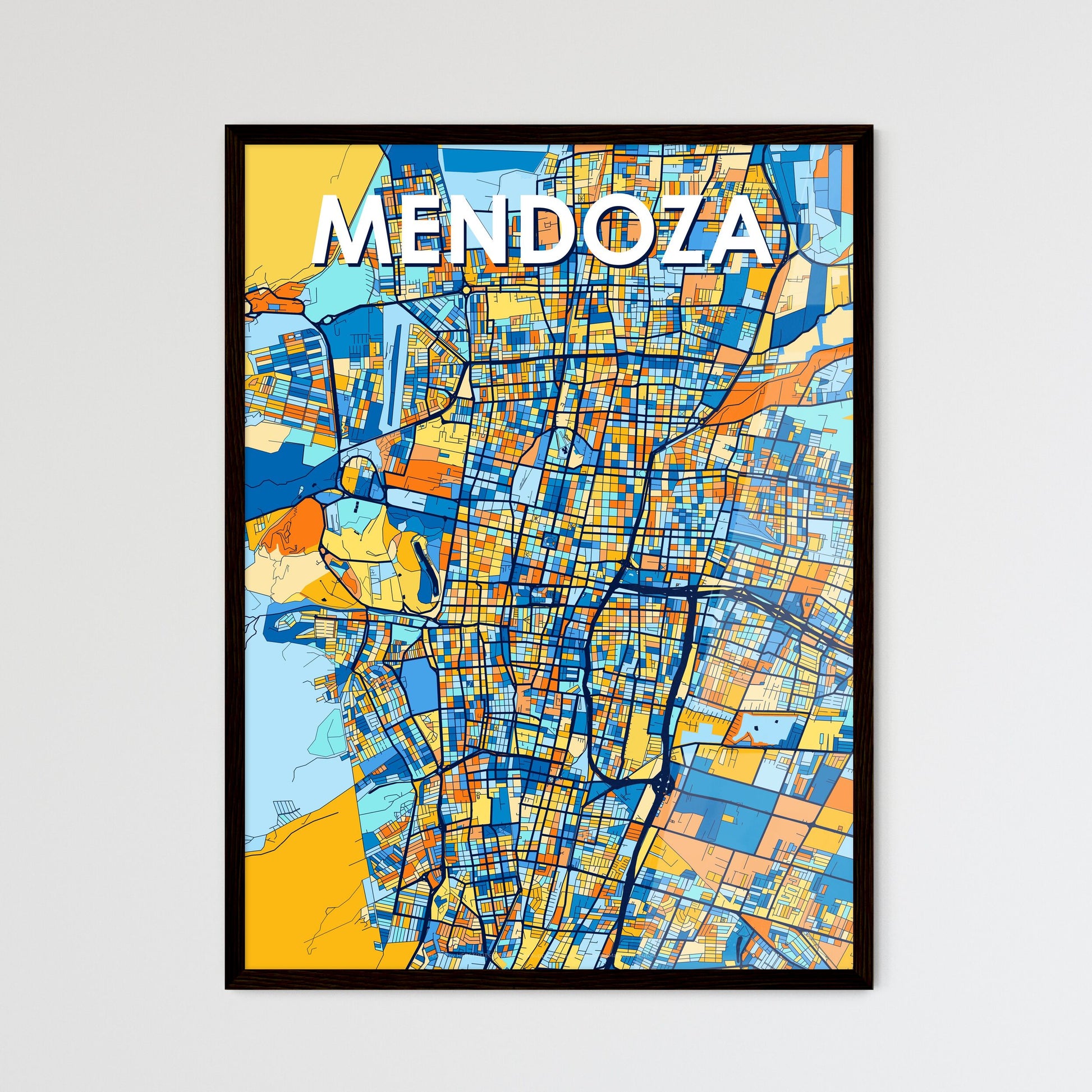 MENDOZA ARGENTINA Vibrant Colorful Art Map Poster Blue Orange