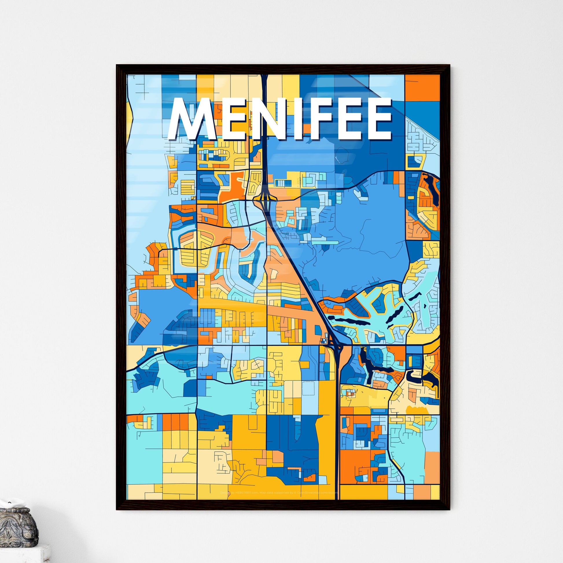 MENIFEE CALIFORNIA Vibrant Colorful Art Map Poster Blue Orange