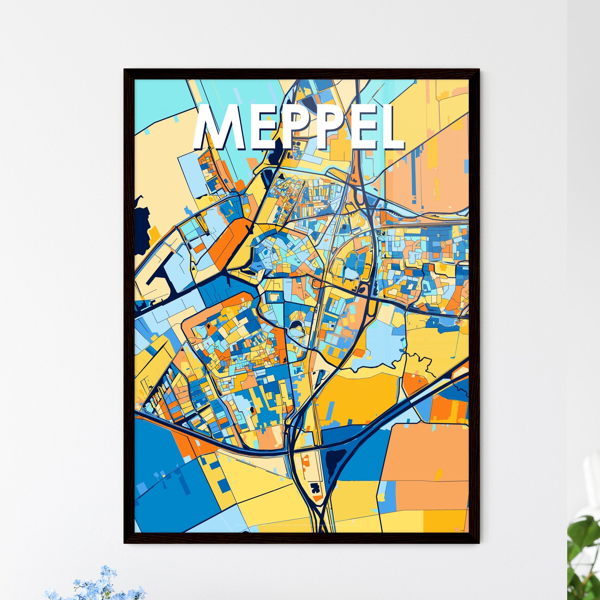 MEPPEL NETHERLANDS Vibrant Colorful Art Map Poster Blue Orange