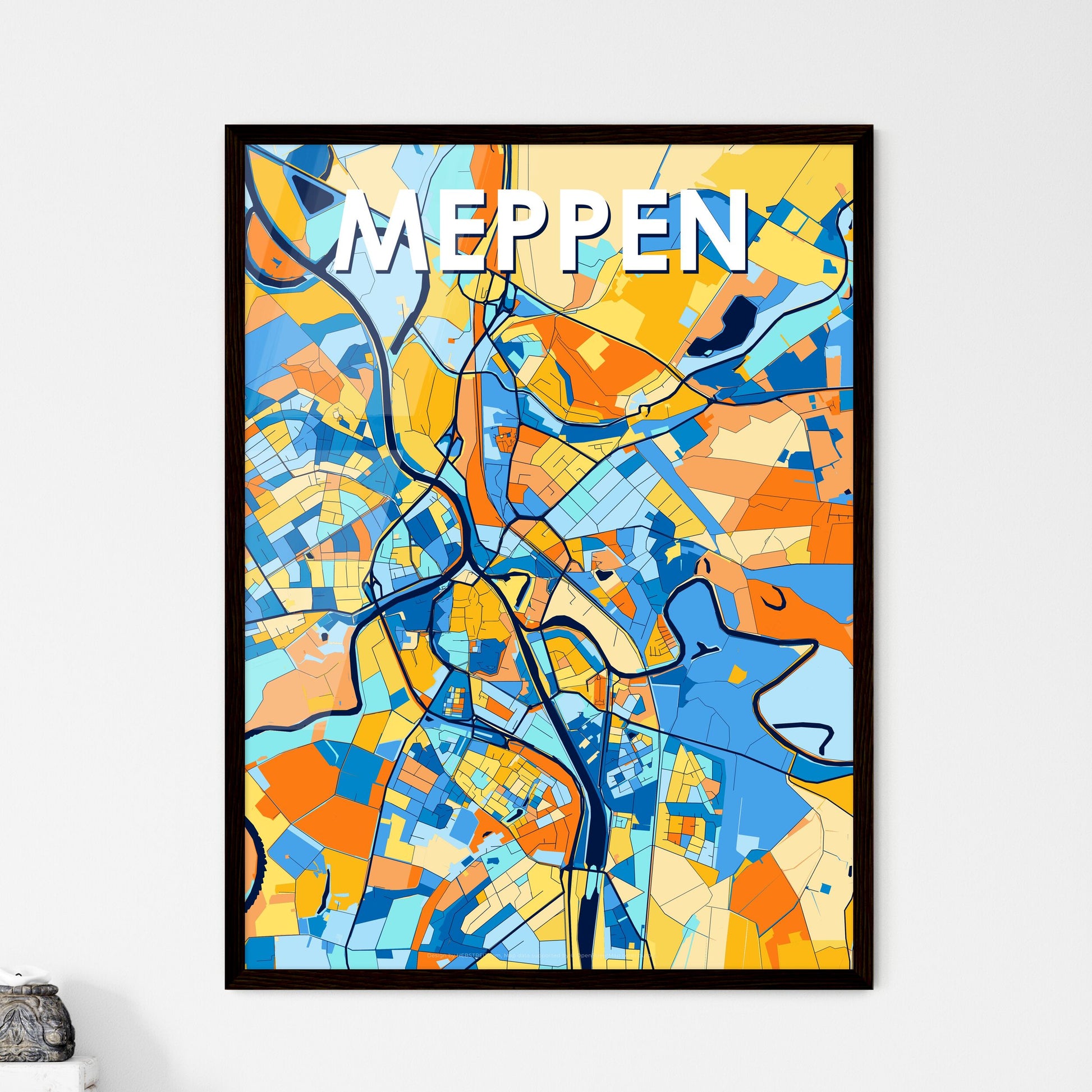 MEPPEN GERMANY Vibrant Colorful Art Map Poster Blue Orange