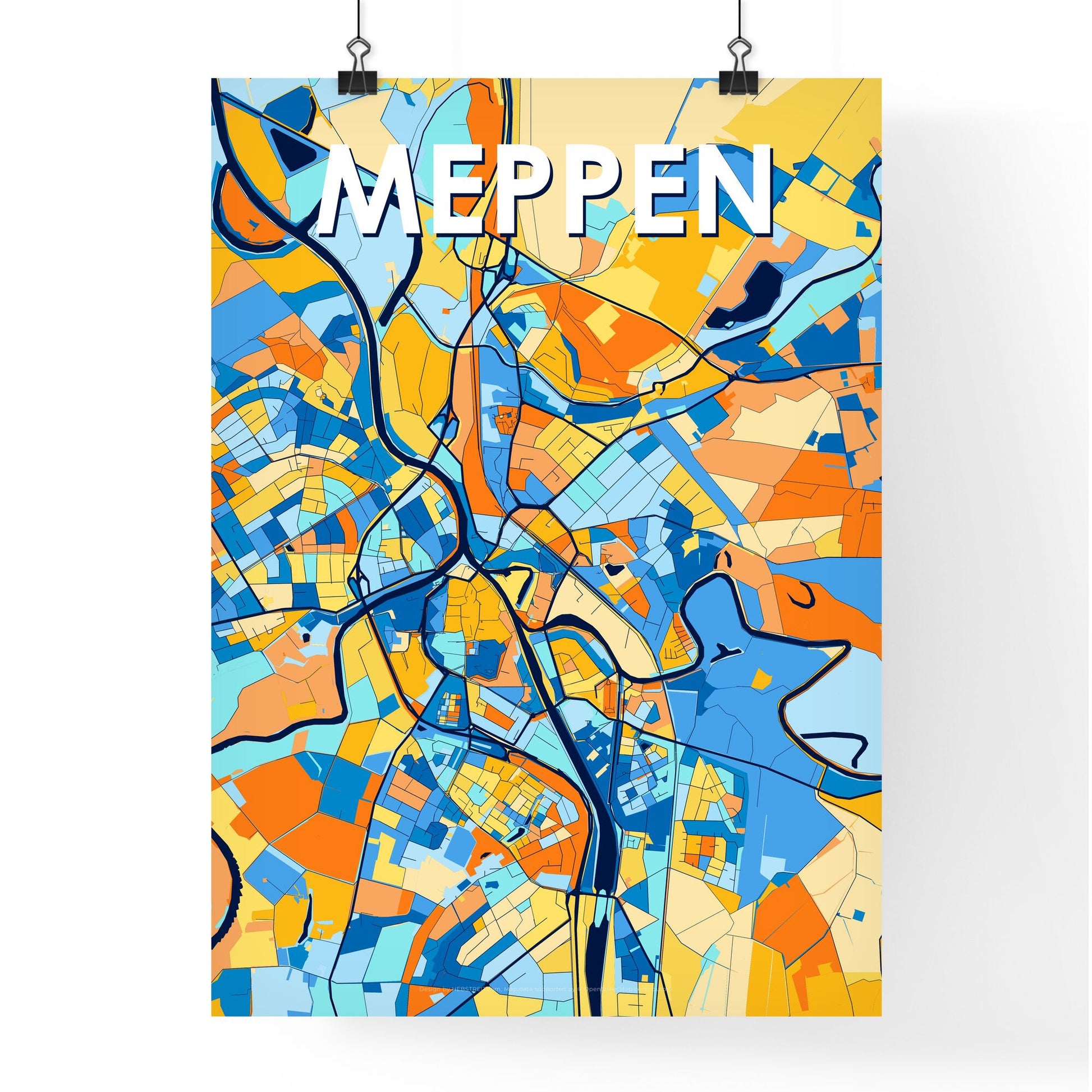 MEPPEN GERMANY Vibrant Colorful Art Map Poster Blue Orange