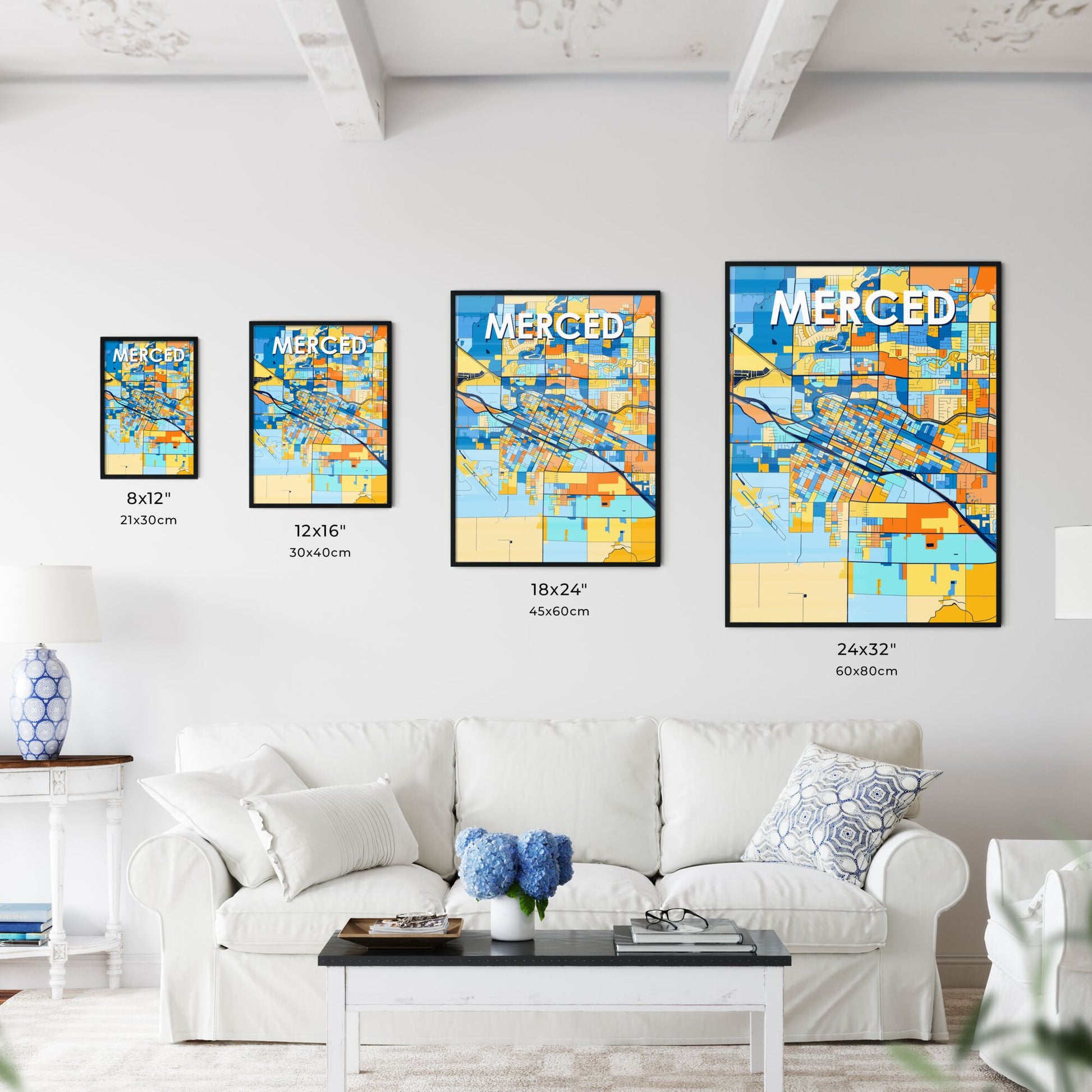 MERCED CALIFORNIA Vibrant Colorful Art Map Poster