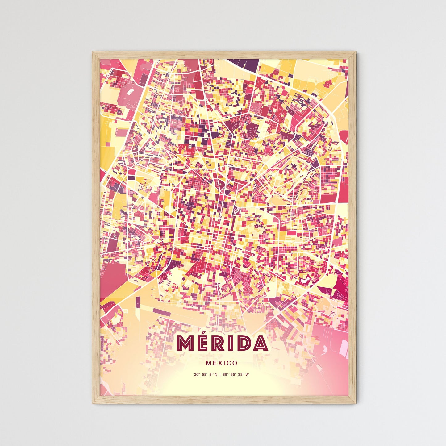 Colorful Mérida Mexico Fine Art Map Hot Red