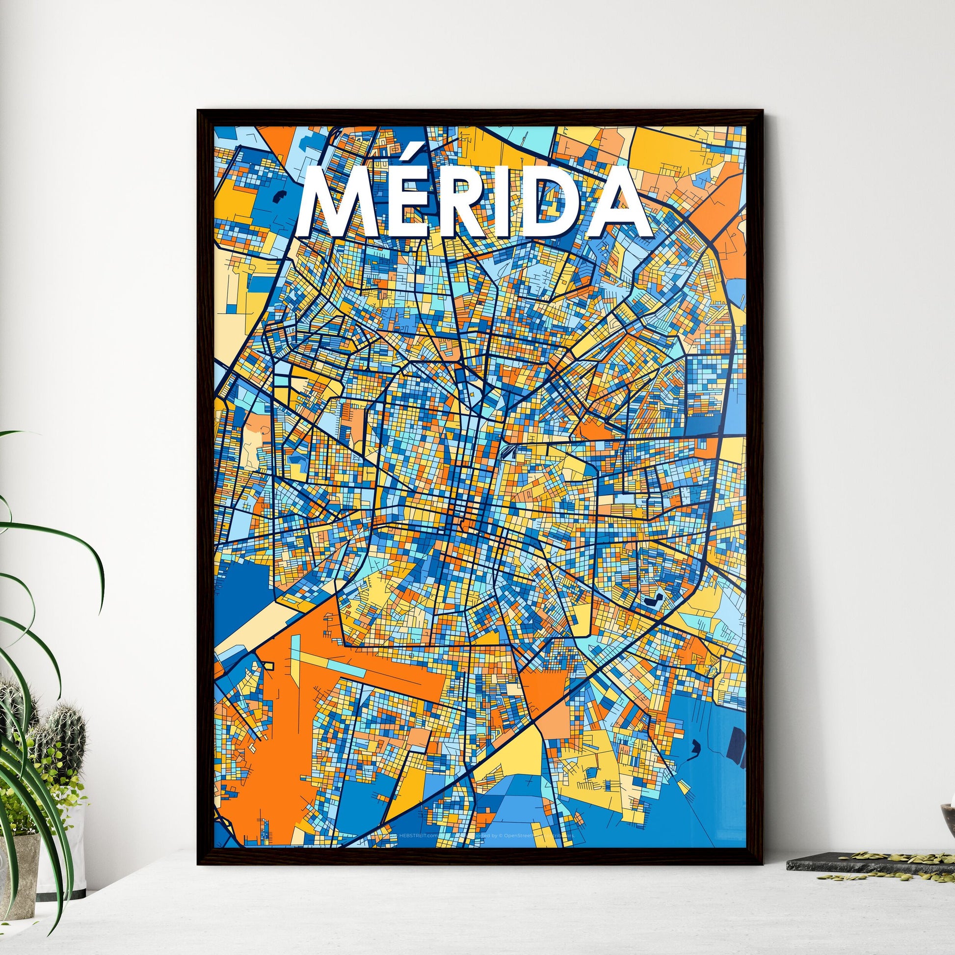 MÉRIDA MEXICO Vibrant Colorful Art Map Poster Blue Orange