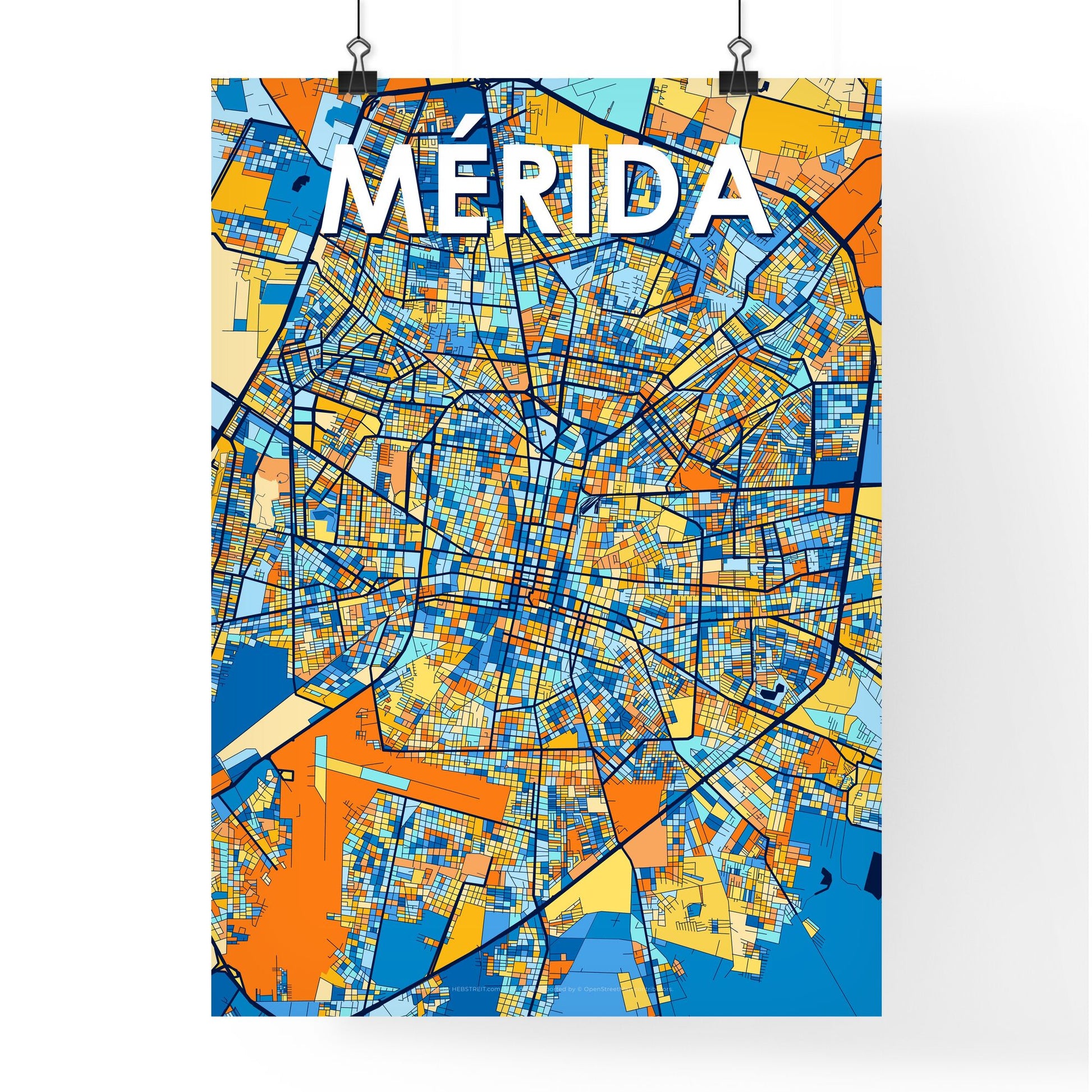 MÉRIDA MEXICO Vibrant Colorful Art Map Poster Blue Orange