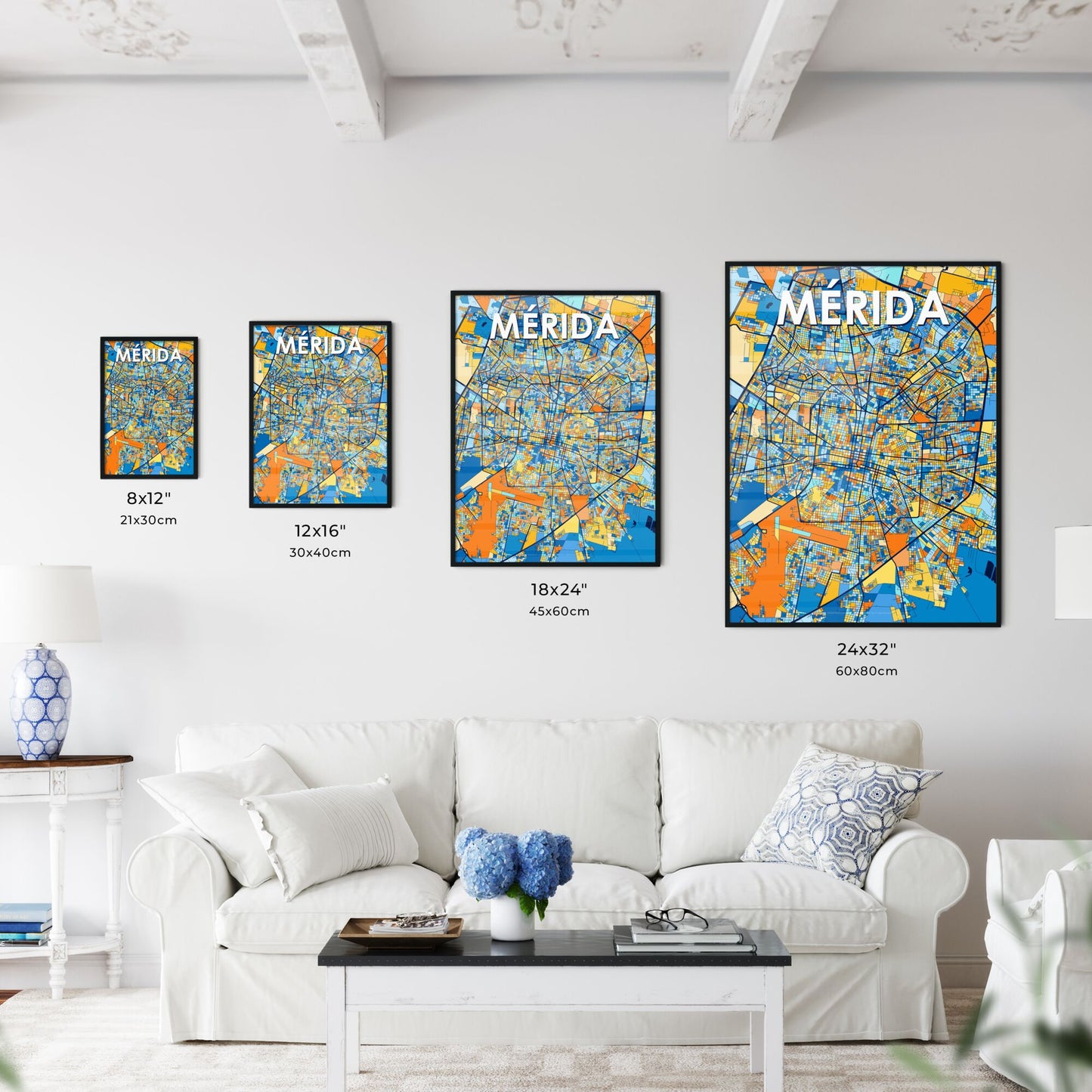 MÉRIDA MEXICO Vibrant Colorful Art Map Poster Blue Orange