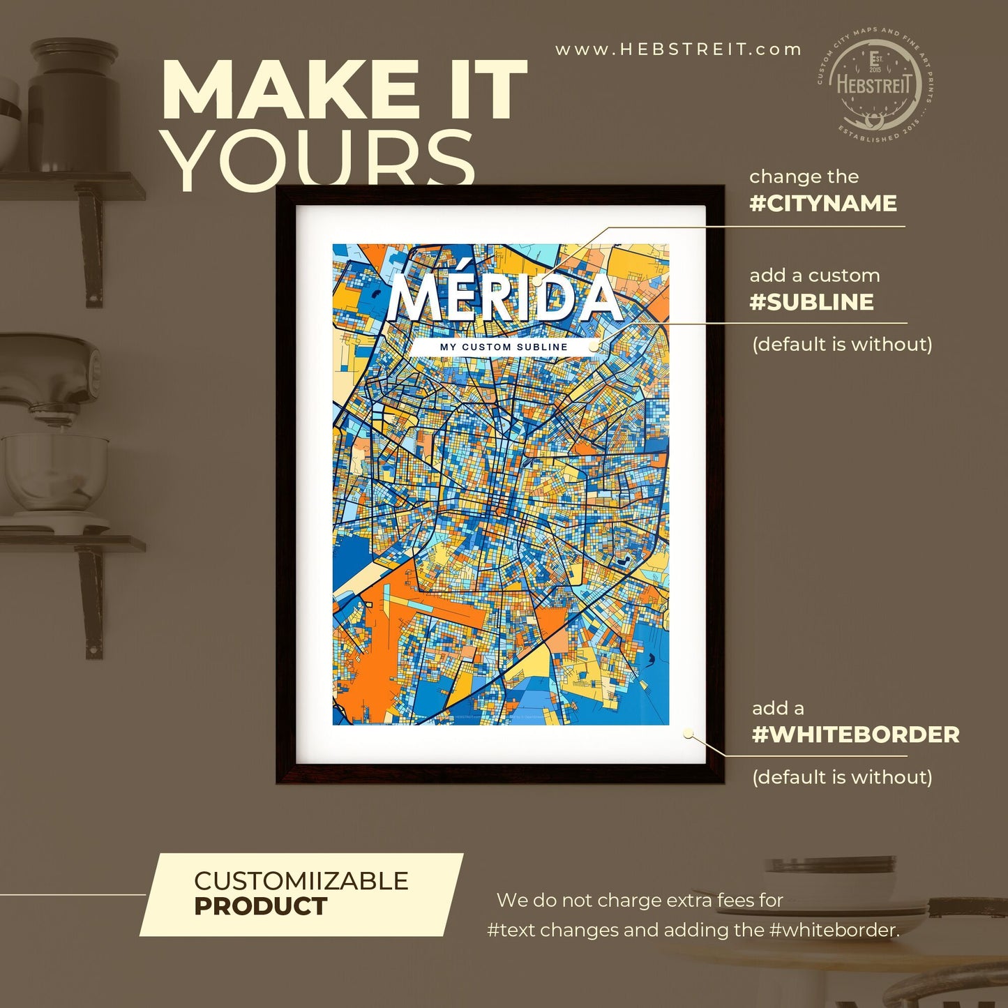 MÉRIDA MEXICO Vibrant Colorful Art Map Poster Blue Orange