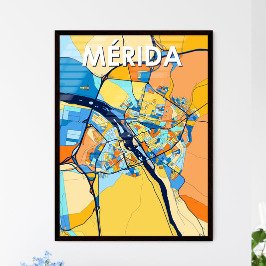 MÉRIDA SPAIN Vibrant Colorful Art Map Poster Blue Orange