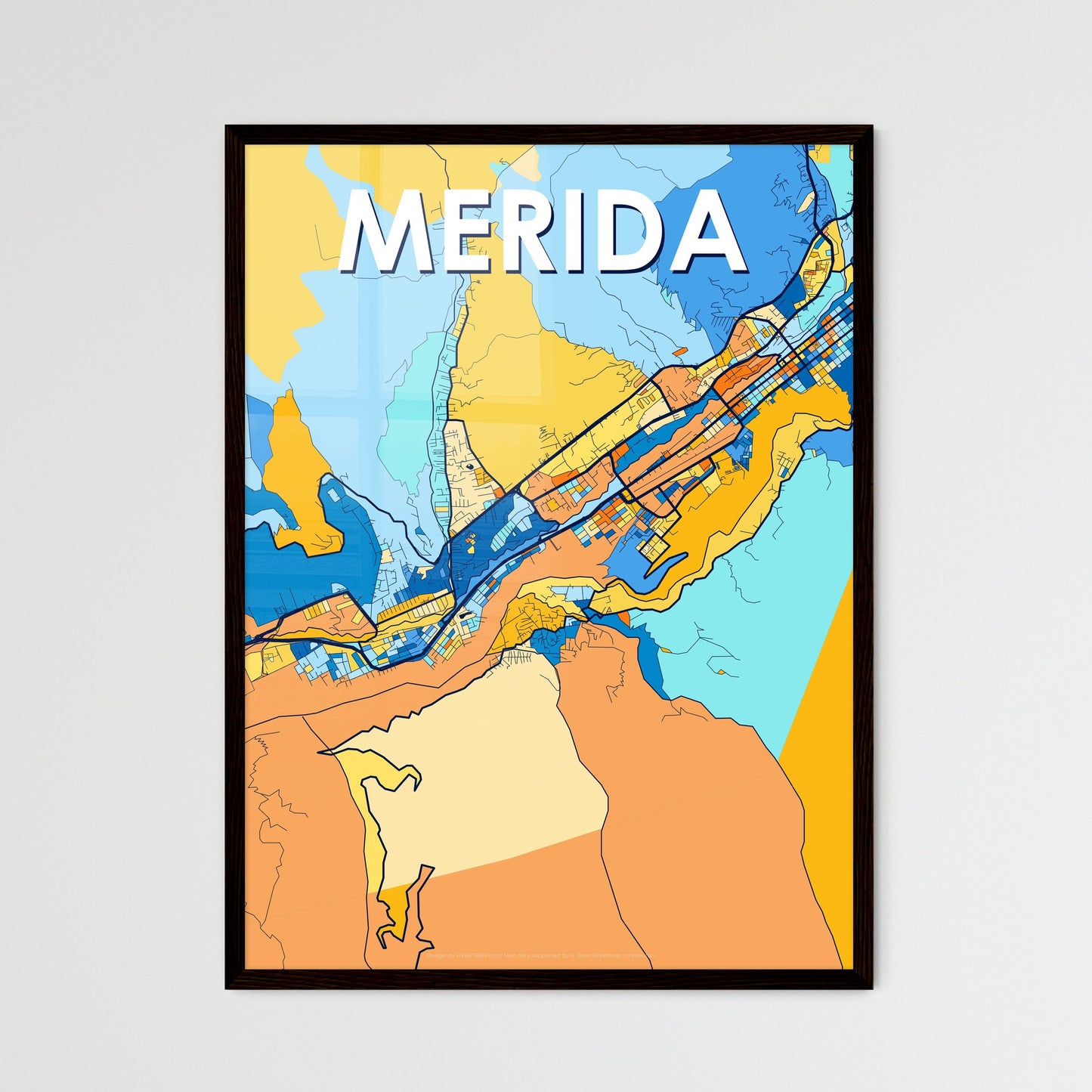 MERIDA VENEZUELA Vibrant Colorful Art Map Poster Blue Orange