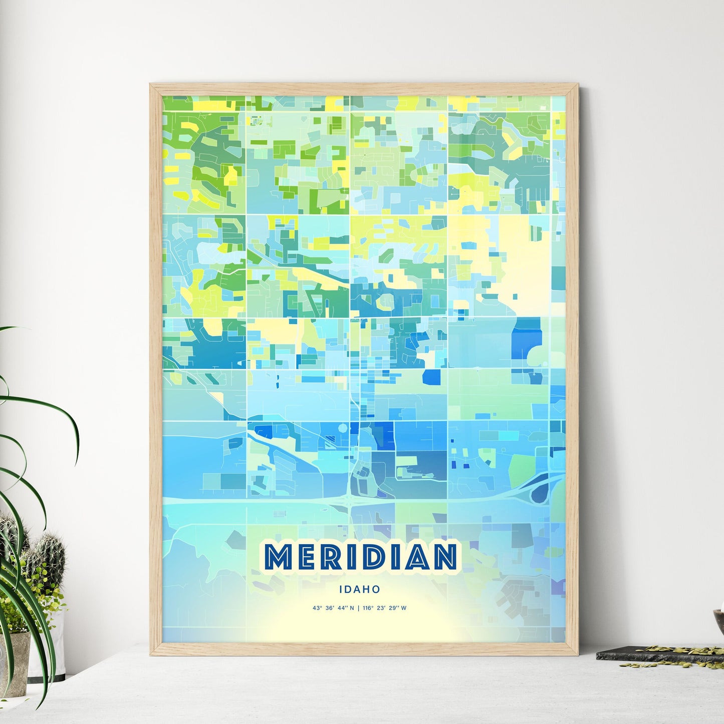 Colorful Meridian Idaho Fine Art Map Cool Blue