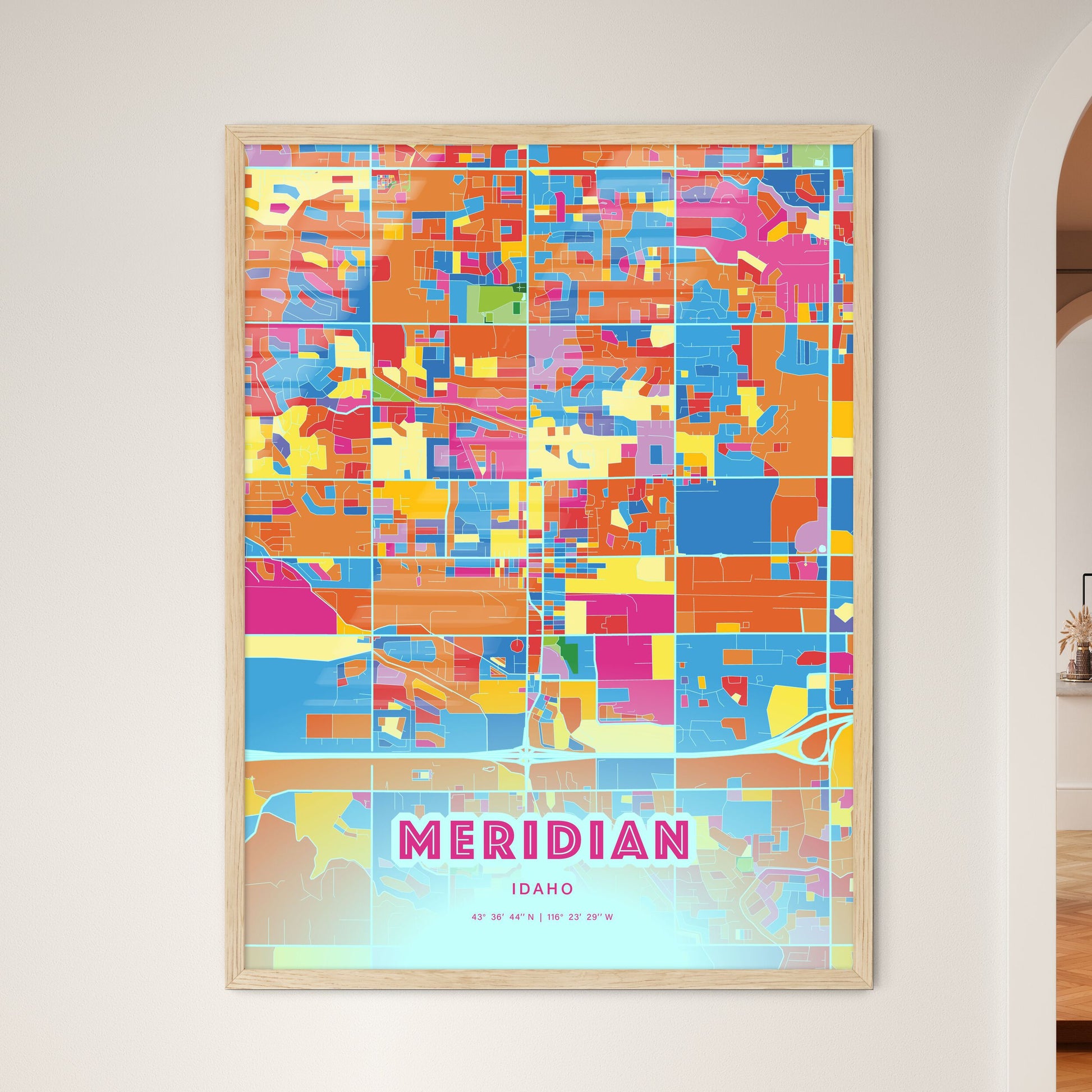Colorful Meridian Idaho Fine Art Map Crazy Colors