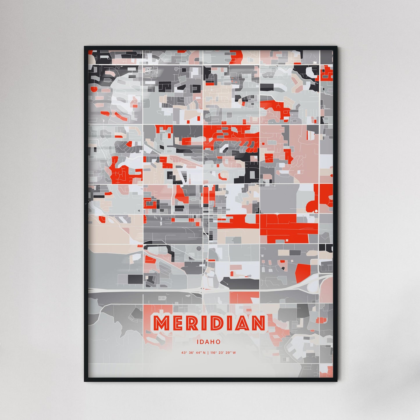 Colorful Meridian Idaho Fine Art Map Modern Expressive