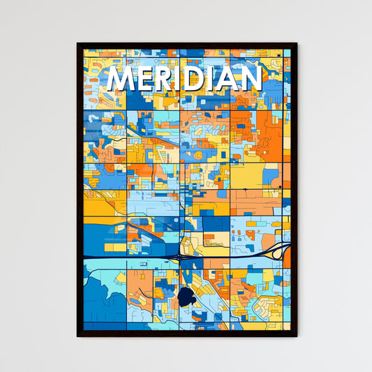 MERIDIAN IDAHO Vibrant Colorful Art Map Poster Blue Orange