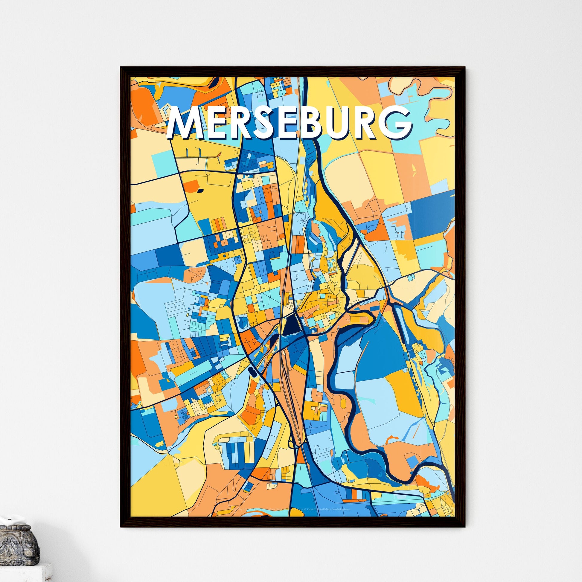 MERSEBURG GERMANY Vibrant Colorful Art Map Poster Blue Orange