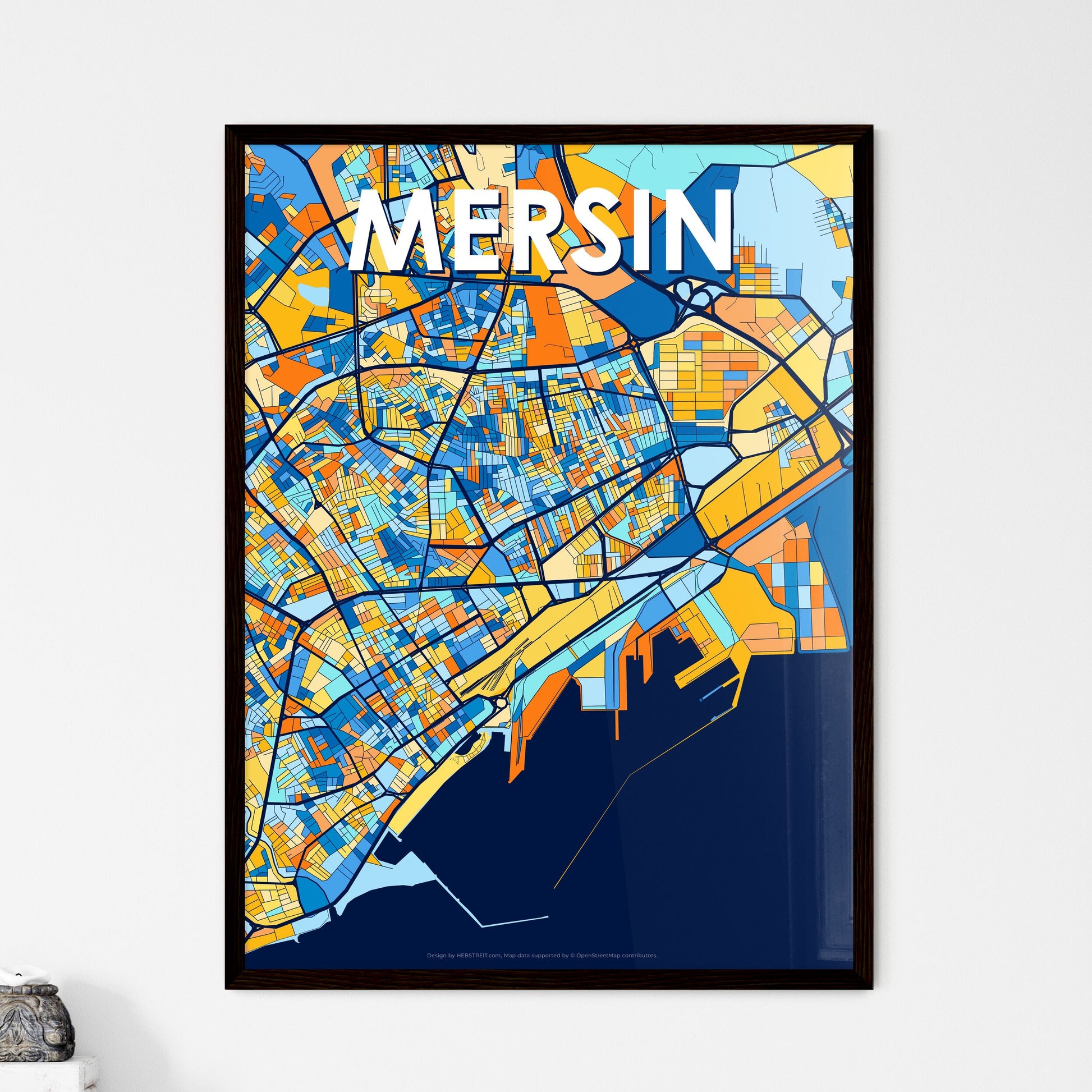 MERSIN TURKEY Vibrant Colorful Art Map Poster Blue Orange