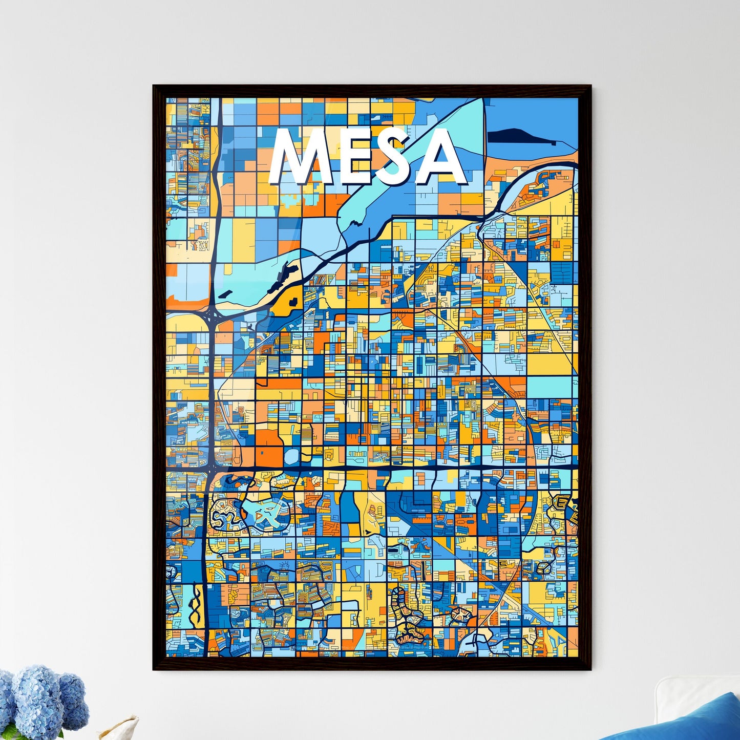 MESA ARIZONA Vibrant Colorful Art Map Poster Blue Orange