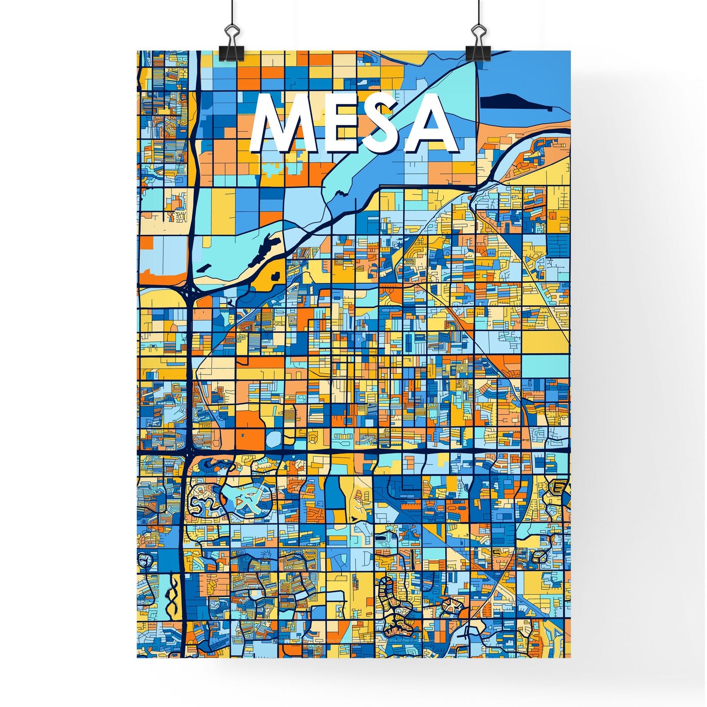 MESA ARIZONA Vibrant Colorful Art Map Poster Blue Orange