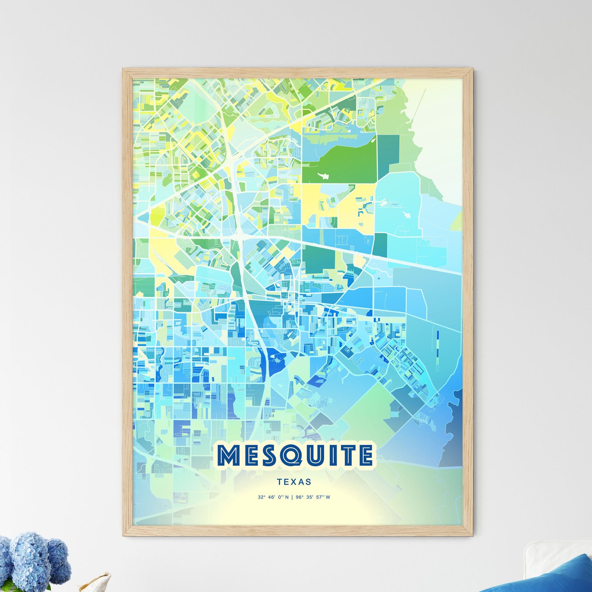 Colorful Mesquite Texas Fine Art Map Cool Blue