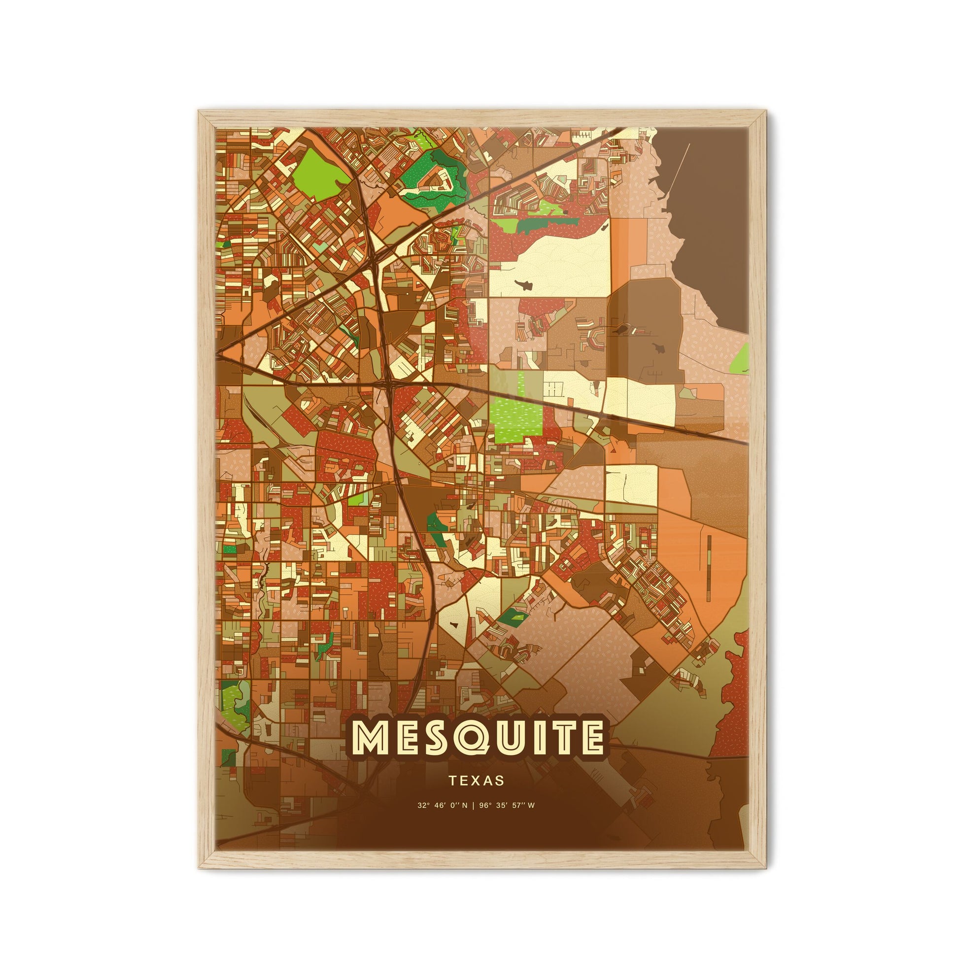 Colorful Mesquite Texas Fine Art Map Farmhouse