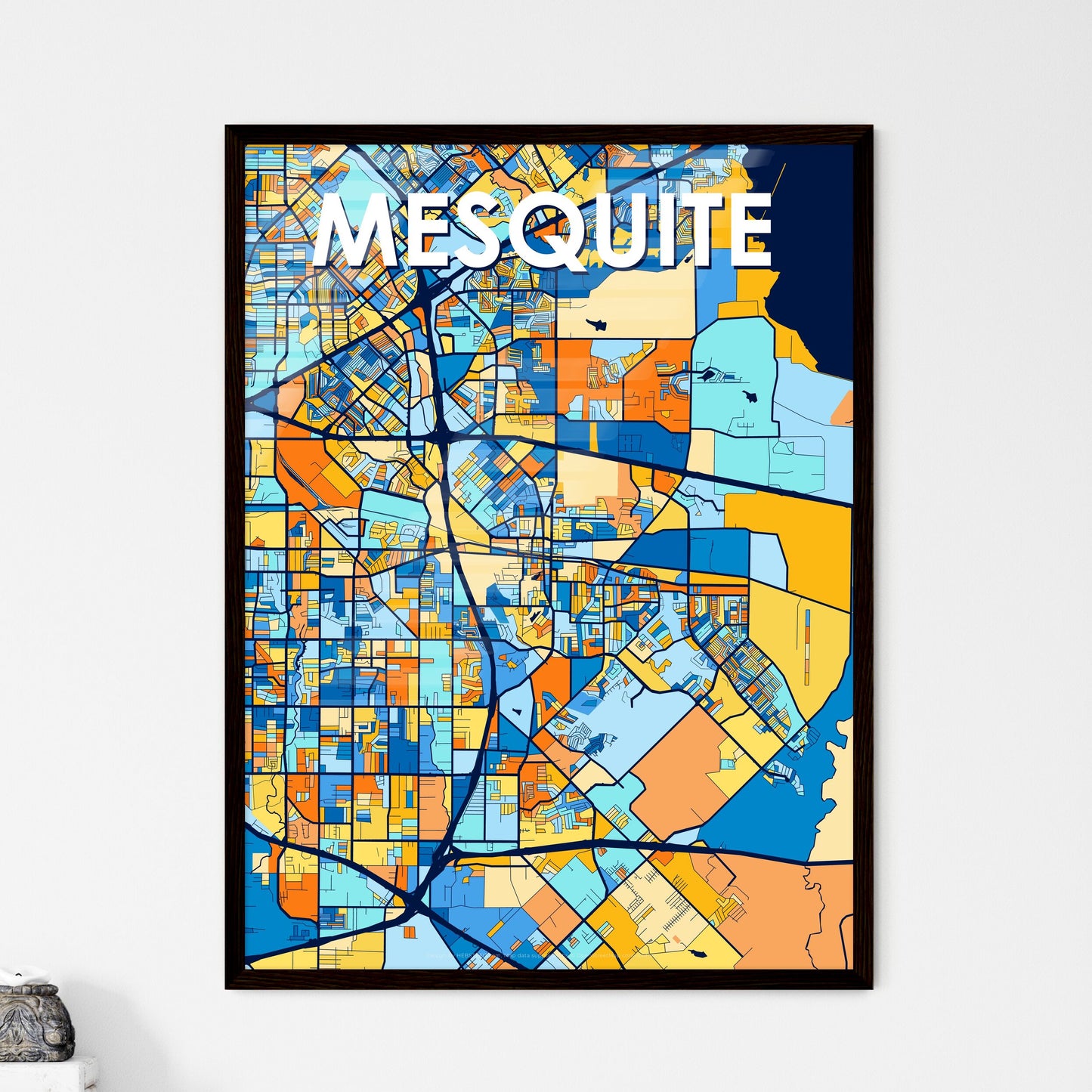 MESQUITE TEXAS Vibrant Colorful Art Map Poster Blue Orange