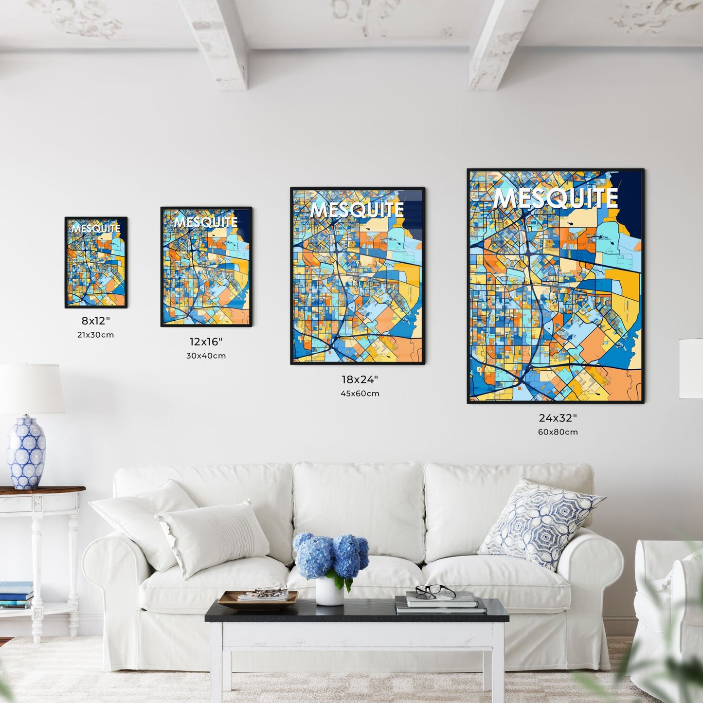 MESQUITE TEXAS Vibrant Colorful Art Map Poster Blue Orange