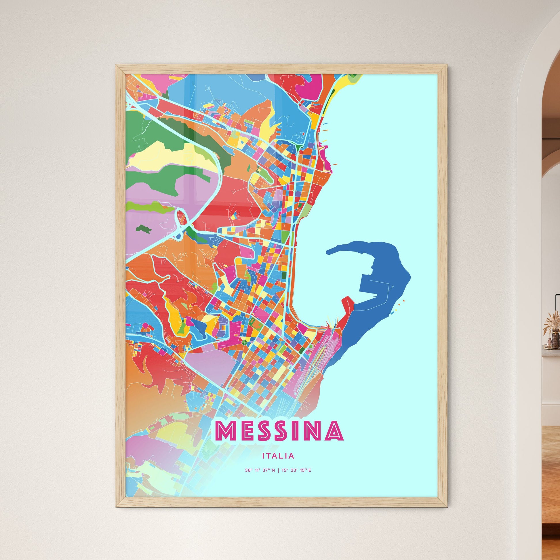 Colorful Messina Italy Fine Art Map Crazy Colors