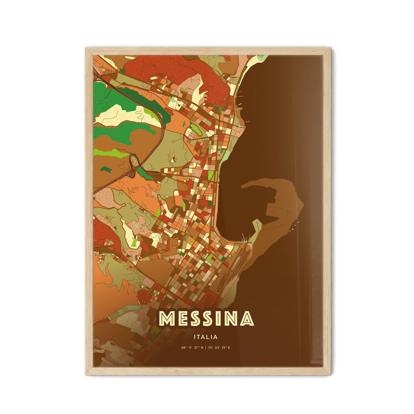 Colorful Messina Italy Fine Art Map Farmhouse